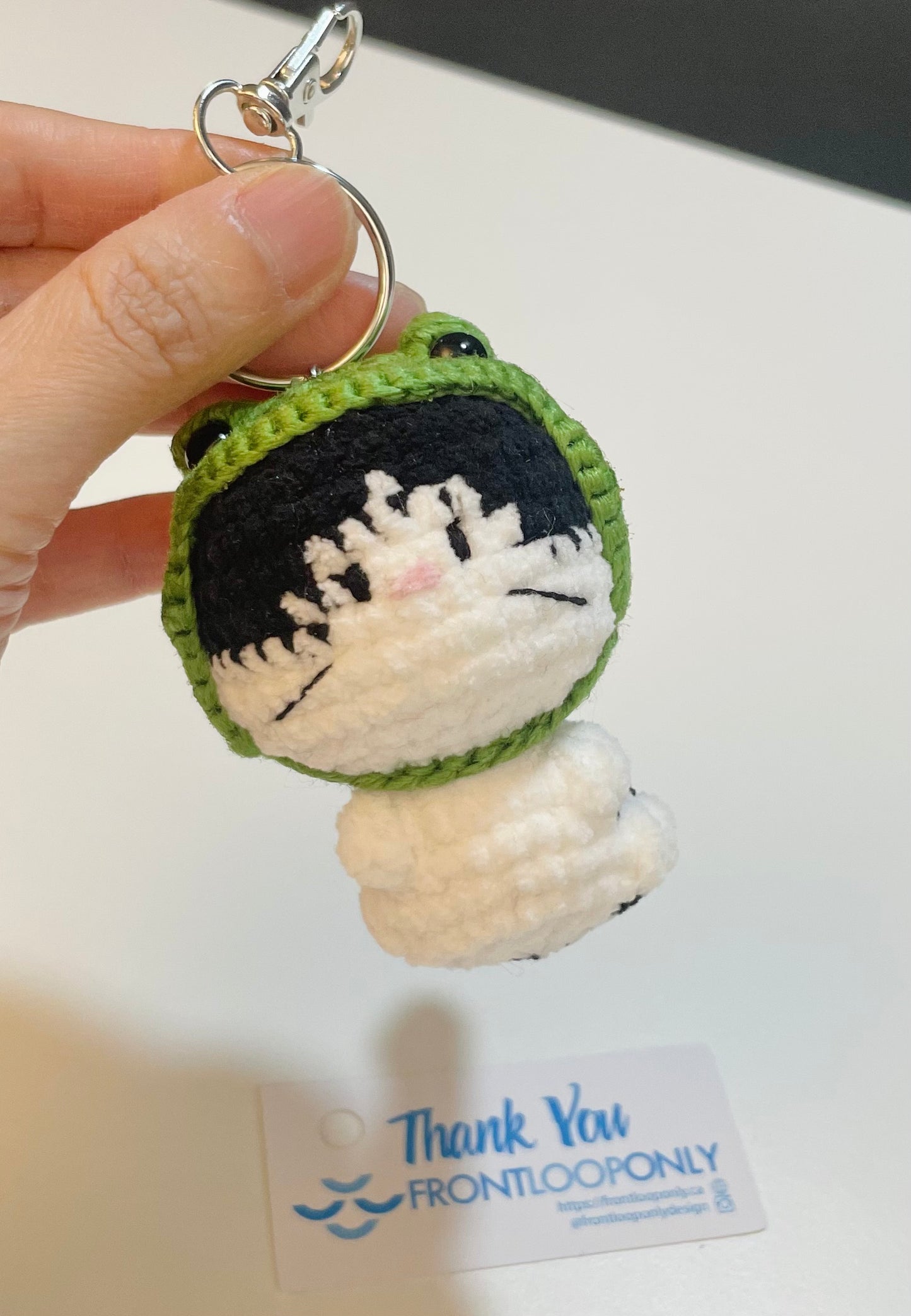 Crochet Cat Frog Hat Keychain – Amigurumi Kitty Plush Bag Charm