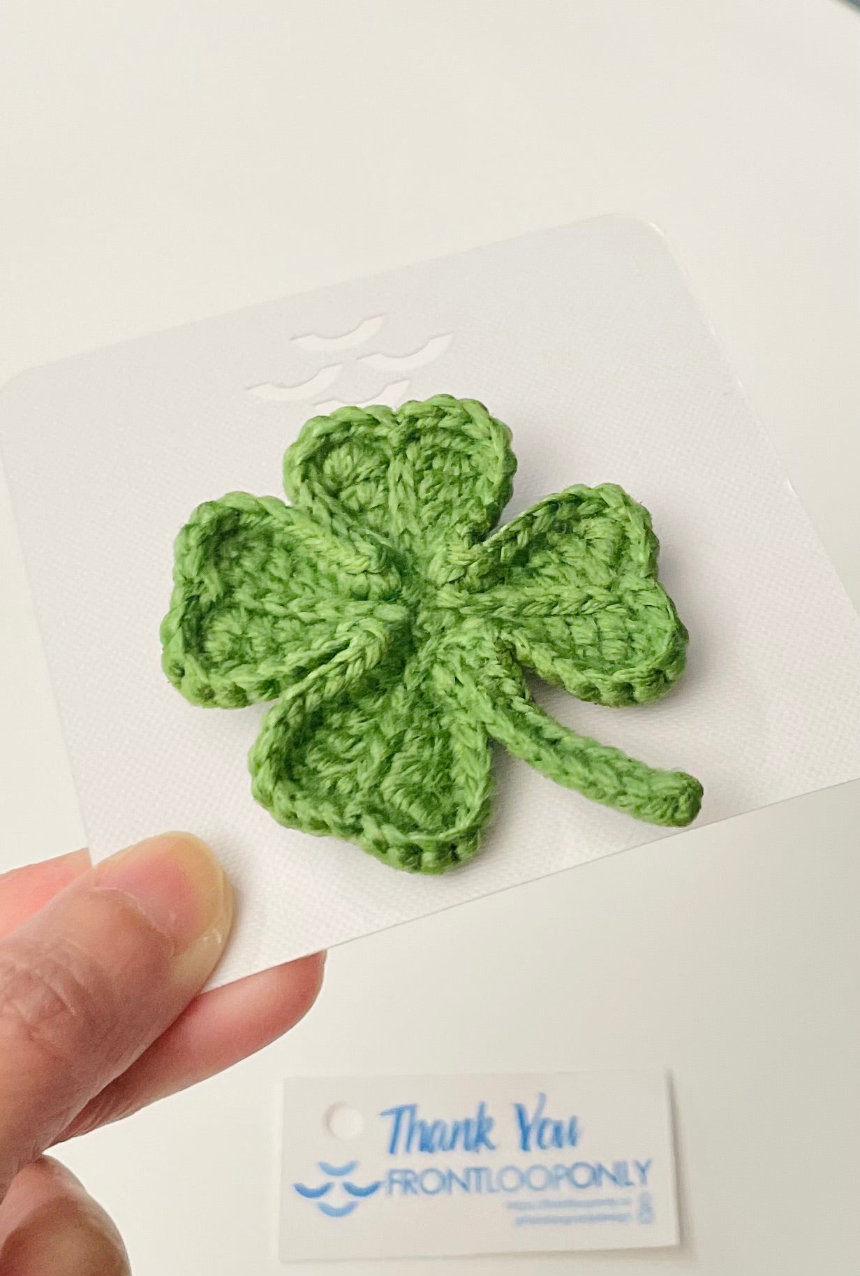 Crochet Four Leaf Clover Pin – Handmade St. Patrick’s Day Shamrock Brooch