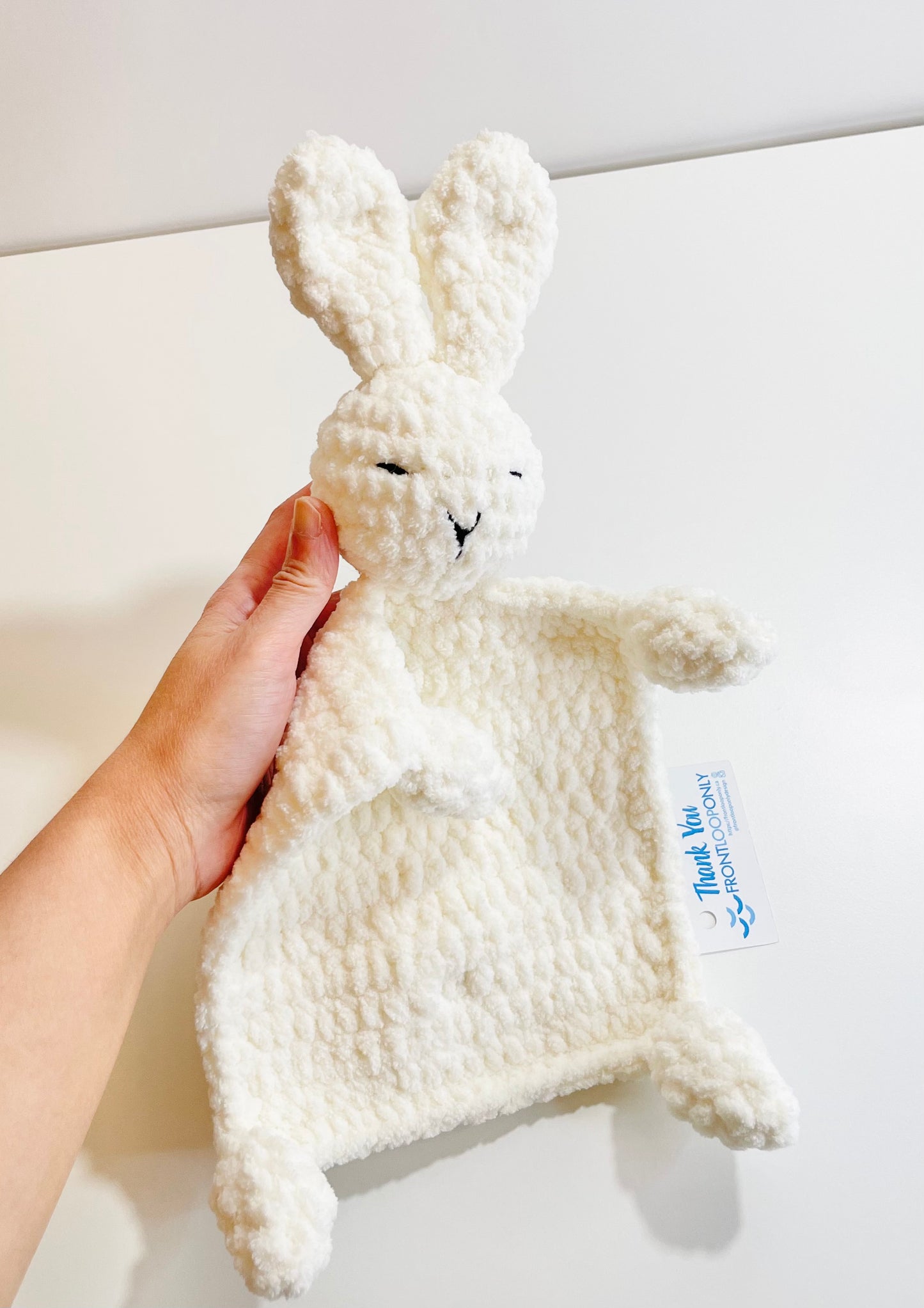Crochet Bunny Snuggly Plush, Handmade Baby Lovey Blanket, Soft Amigurumi Rabbit Security Toy, Newborn Gift