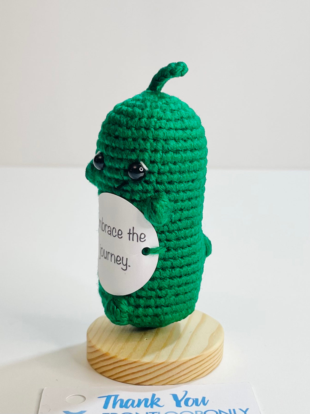 Crocheted Positive Pickle – Amigurumi Emotional Support Desk Buddy with Inspirational Card