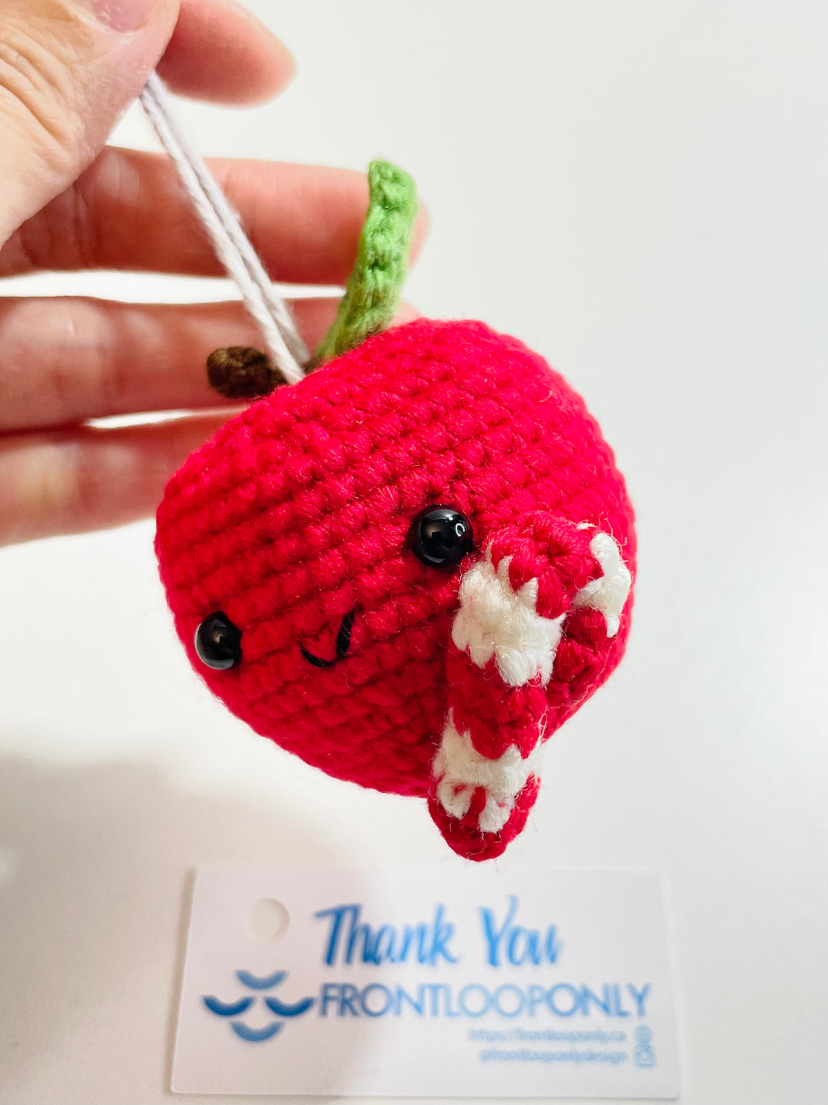 Handmade Crochet Apple Ornament, Candy Cane Christmas Decor, Teacher Gift, Fruit Keepsake