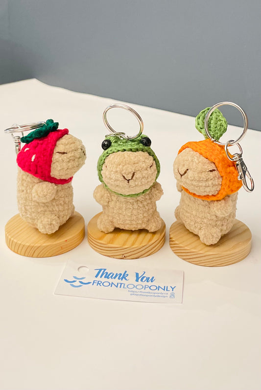 Capybara Keychain: Handmade Crochet Chill Animal with Hat