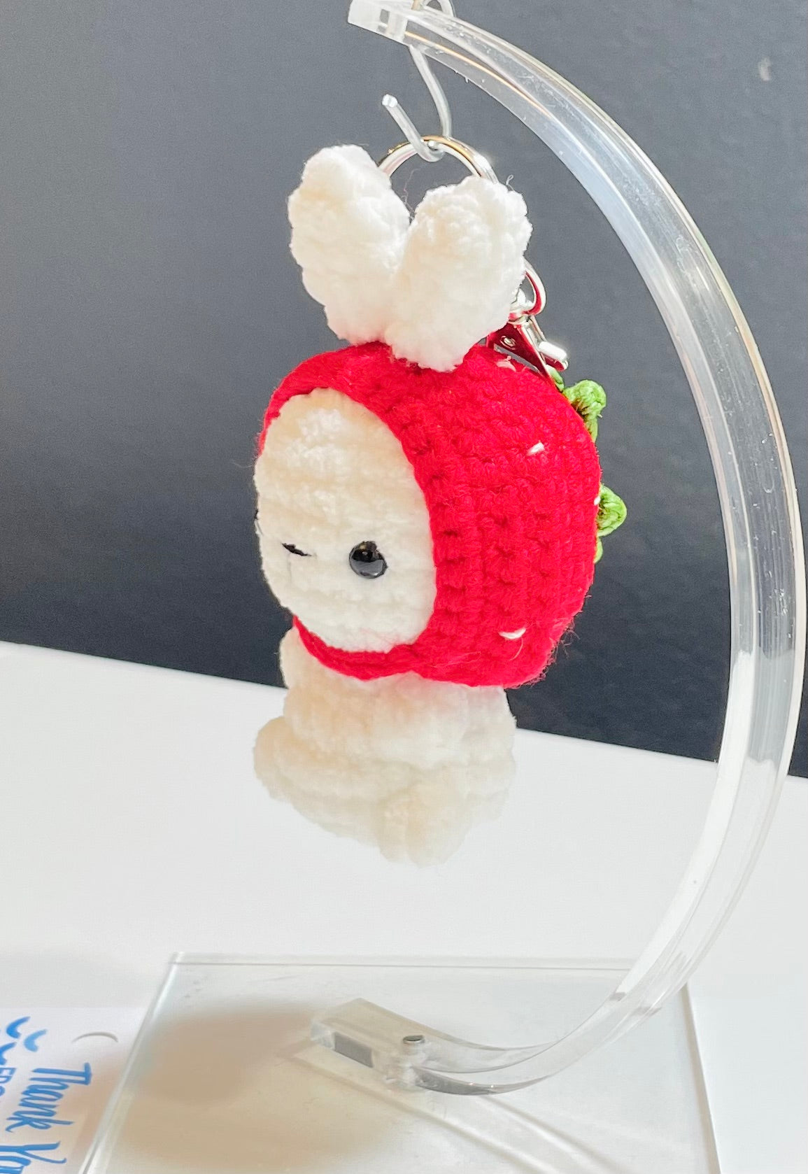 Crochet Strawberry Bunny Keychain – Cute Amigurumi Bunny Bag Charm, Easter Bunny Keychain, Kawaii Strawberry Rabbit