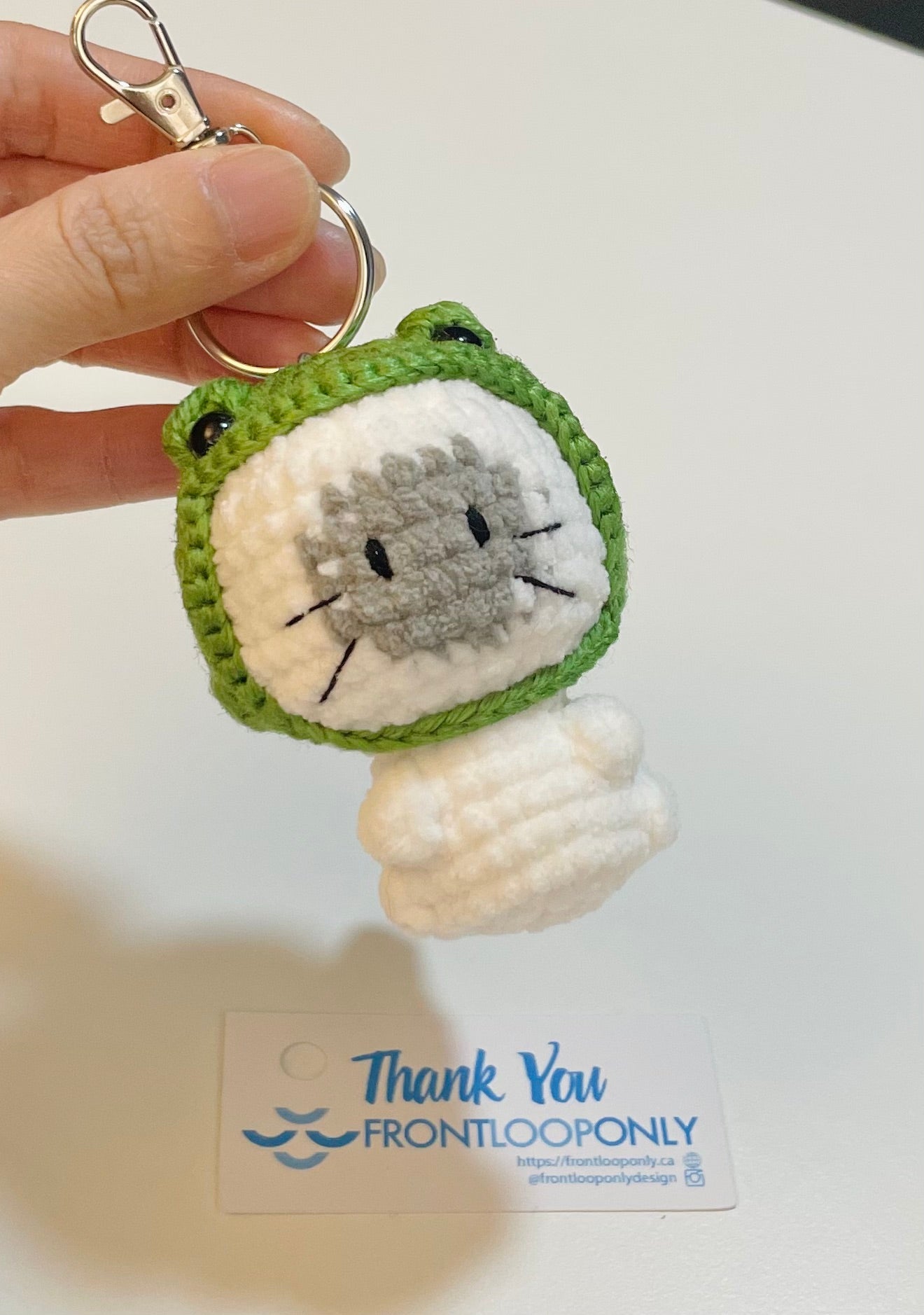 Crochet Cat Frog Hat Keychain – Amigurumi Kitty Plush Bag Charm