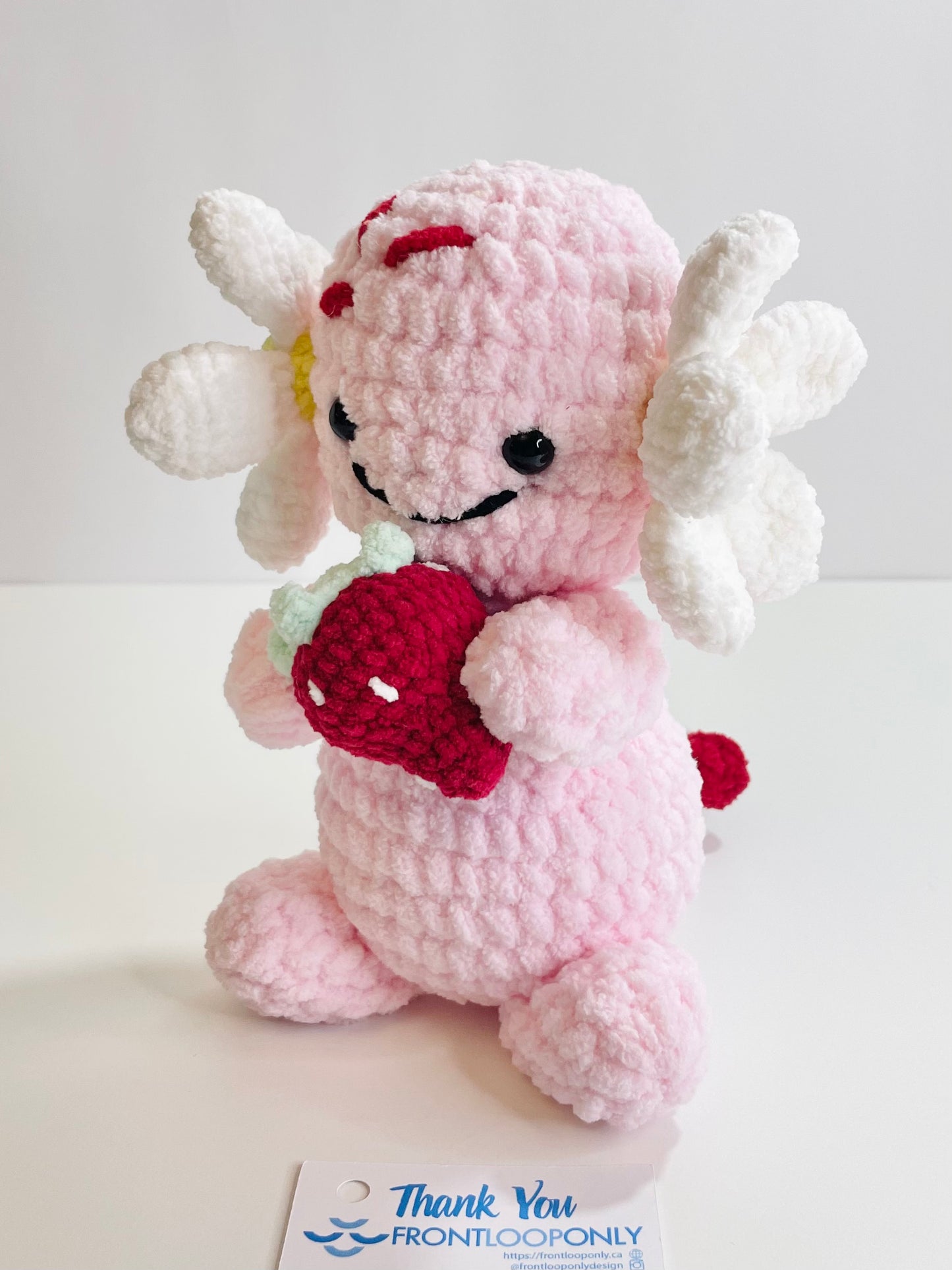 Crochet Strawberry Axolotl Plushie | Handmade Kawaii Axolotl Stuffed Animal | Soft Pink Plush Toy | Strawberry Lover Gift