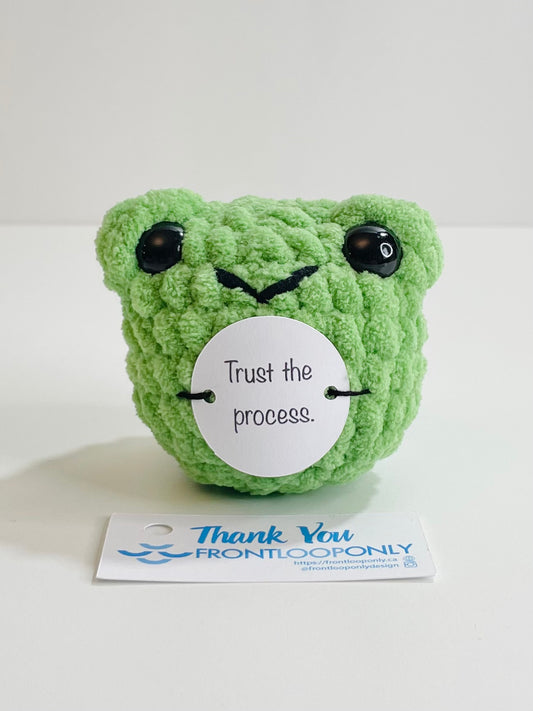 Personalized Weighted Crochet Frog | Pocket Pal, Affirmation Gift