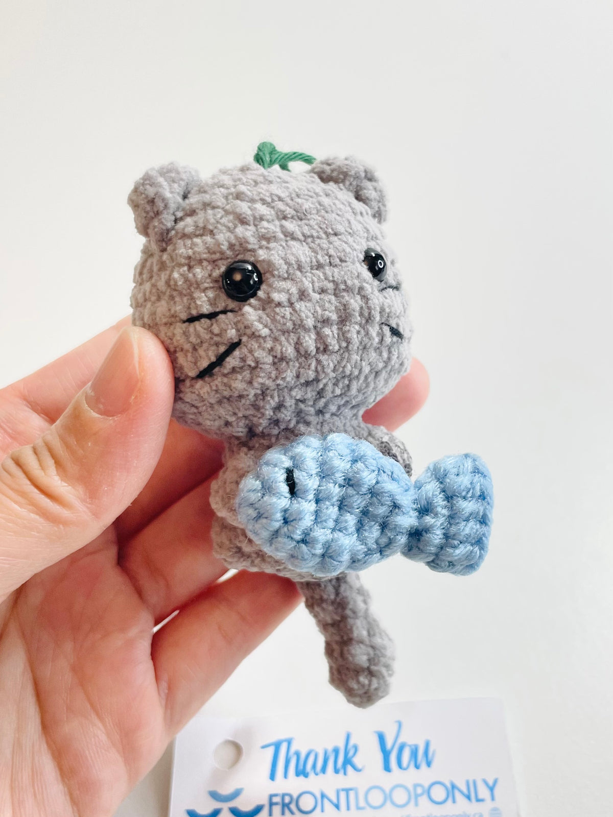 Handmade Crochet Cat Ornament with Fish, Christmas Tree Decoration, Kitten Lover Gift, Stocking Stuffer
