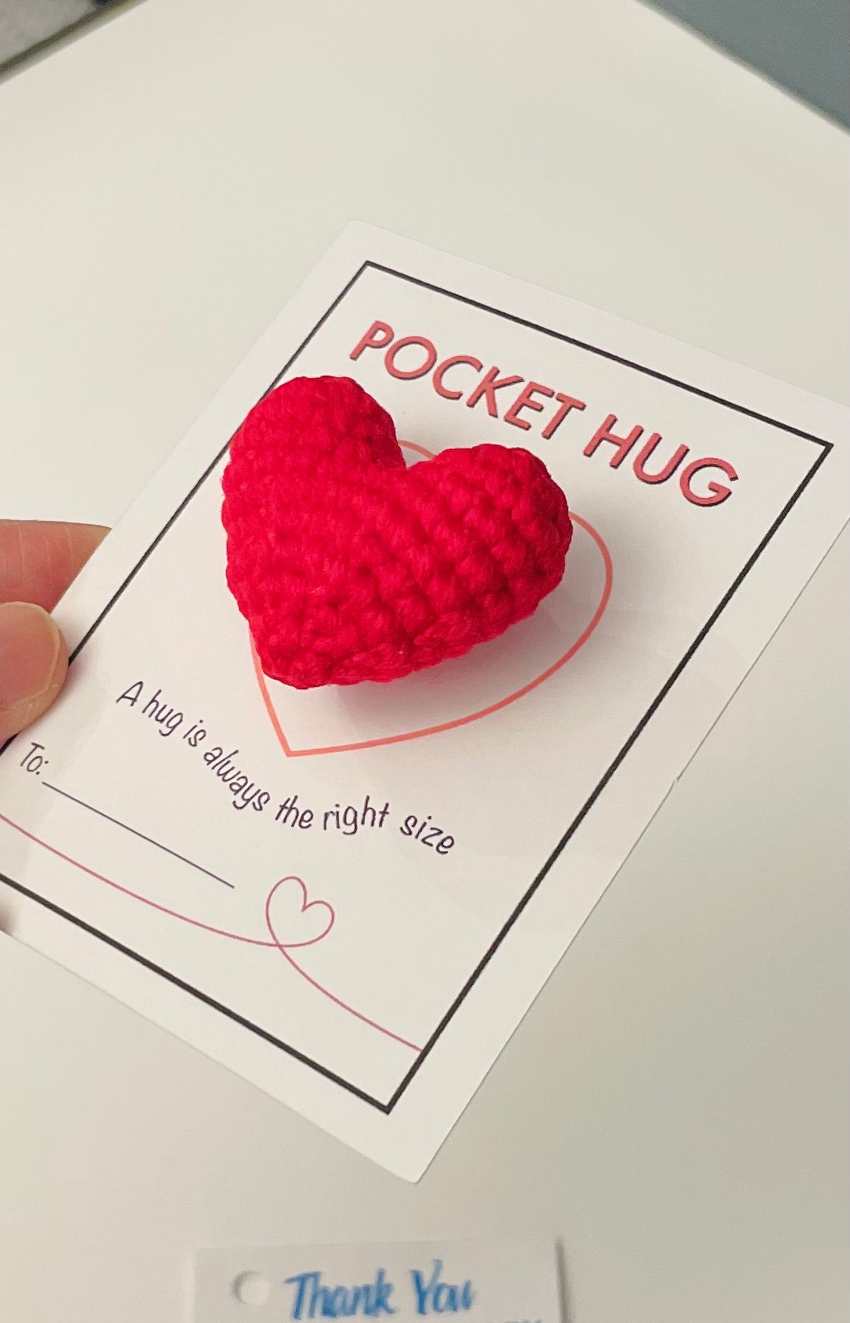 Pocket Hug Heart with Pin – Crochet Comfort Gift, Encouragement Hug, Handmade Bag Charm