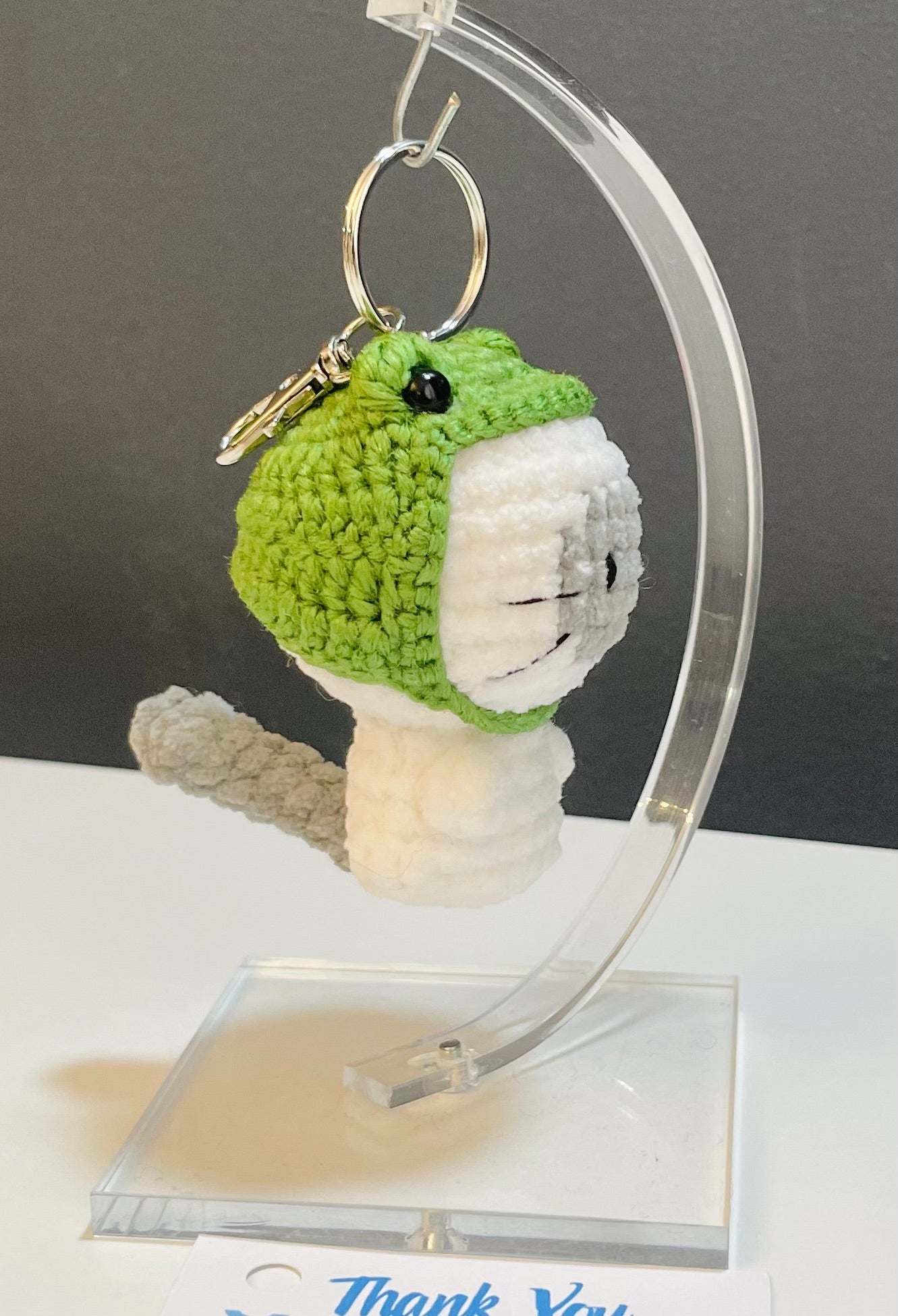 Crochet Cat Frog Hat Keychain – Amigurumi Kitty Plush Bag Charm