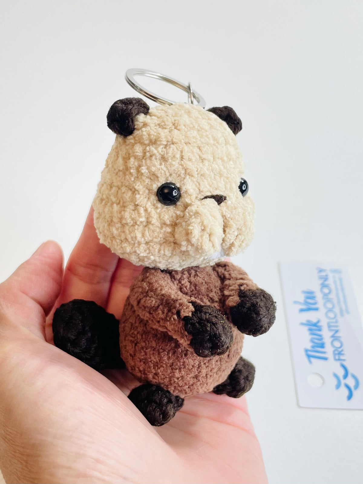 Handmade Crochet Beaver Keychain, Amigurumi Woodland Animal Bag Charm