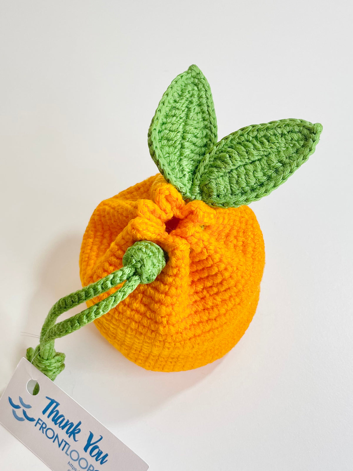 Crocheted Orange Pouch, Handmade Citrus Coin Purse, AirPods Holder, Kawaii Bag