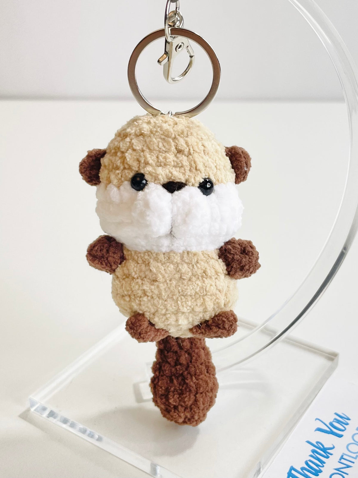 Crochet Baby Beaver Keychain, Handmade Chubby Amigurumi Plush, Woodland Animal Backpack Charm