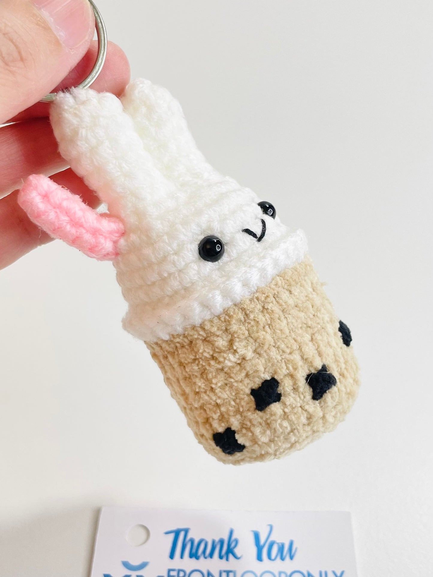 Crochet Bunny Bubble Tea Keychain, Kawaii Rabbit Boba Charm, Handmade Amigurumi Bag Accessory