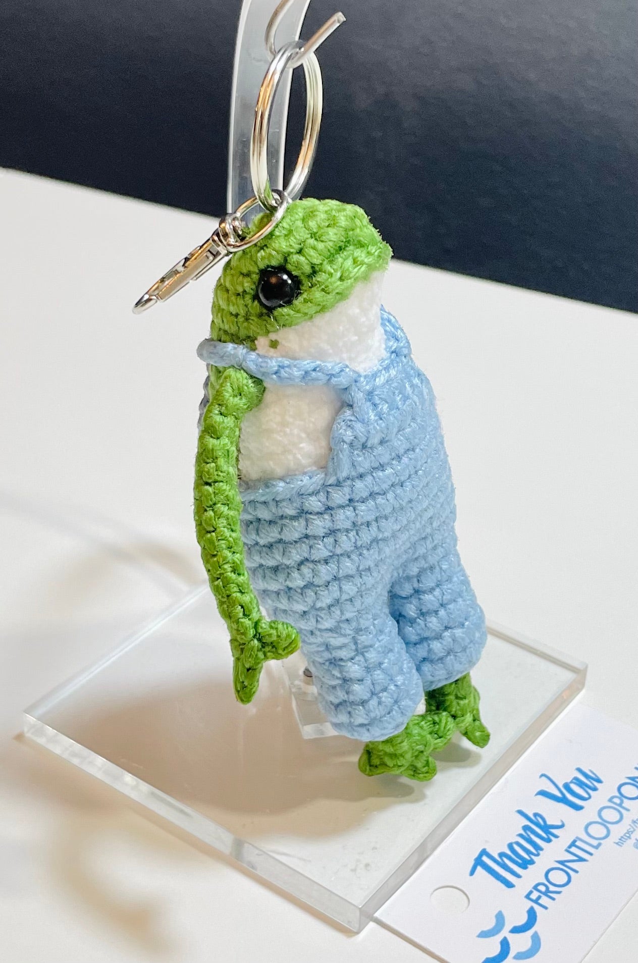 Crochet Frog Keychain – Frog in Dress or Overalls, Handmade Amigurumi Frog Bag Charm, Cute Gift