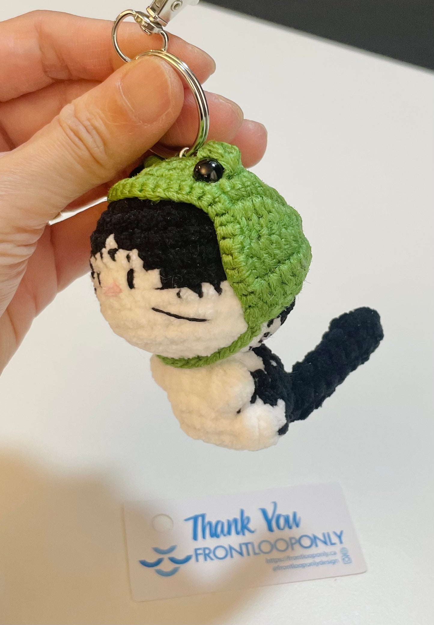Crochet Cat Frog Hat Keychain – Amigurumi Kitty Plush Bag Charm