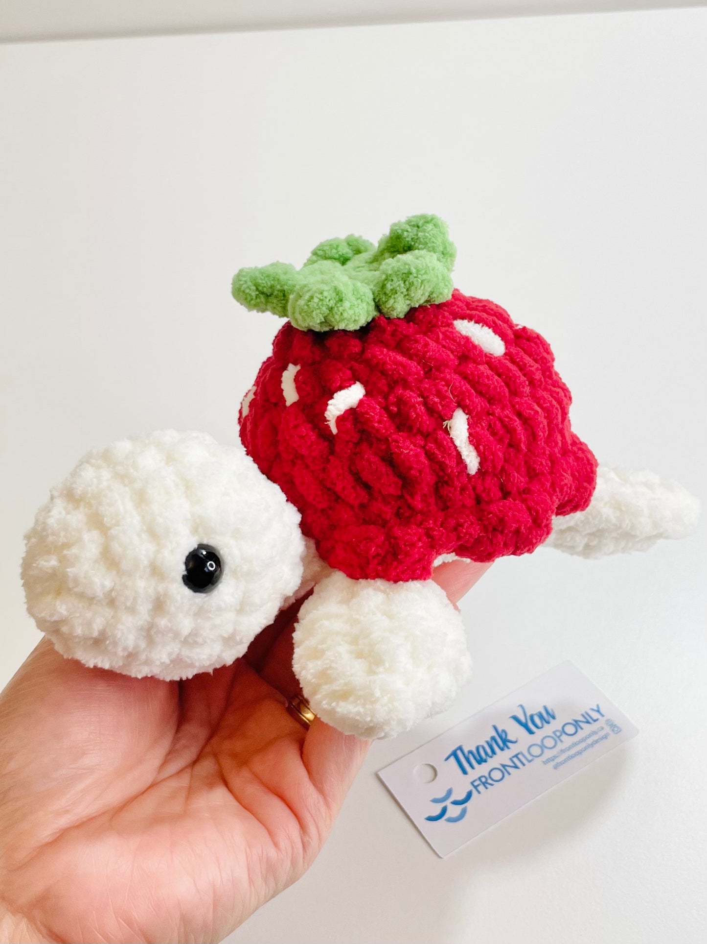 Crochet Strawberry Turtle Plush, Handmade Amigurumi Turtle, Kawaii Plushie, Stuffed Animal