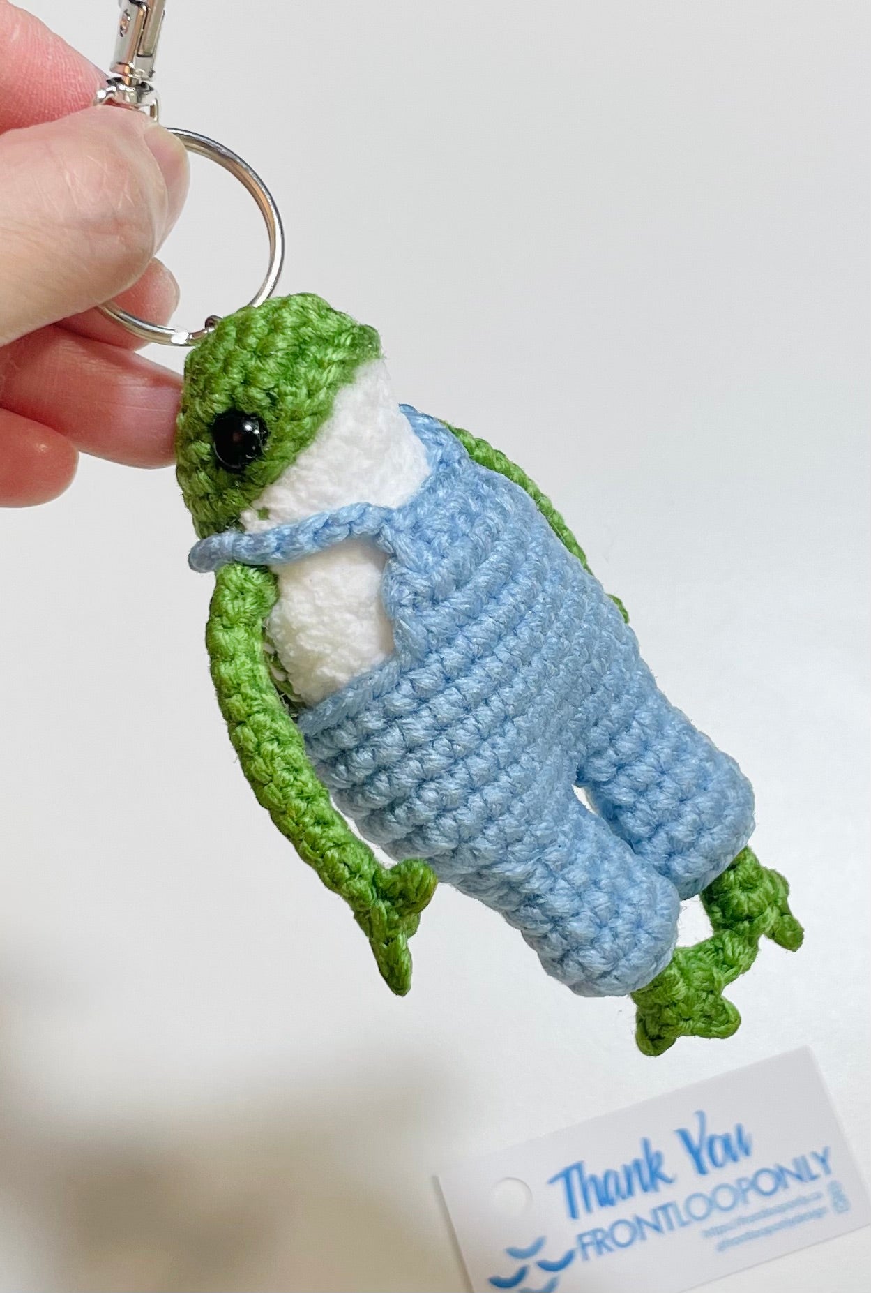 Crochet Frog Keychain – Frog in Dress or Overalls, Handmade Amigurumi Frog Bag Charm, Cute Gift