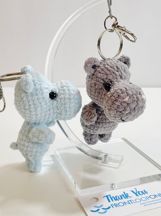 Crochet Hippo Keychain, Hippopotamus Bag Charm, Amigurumi Animal, Backpack Accessory, Handmade Encouragement Gift