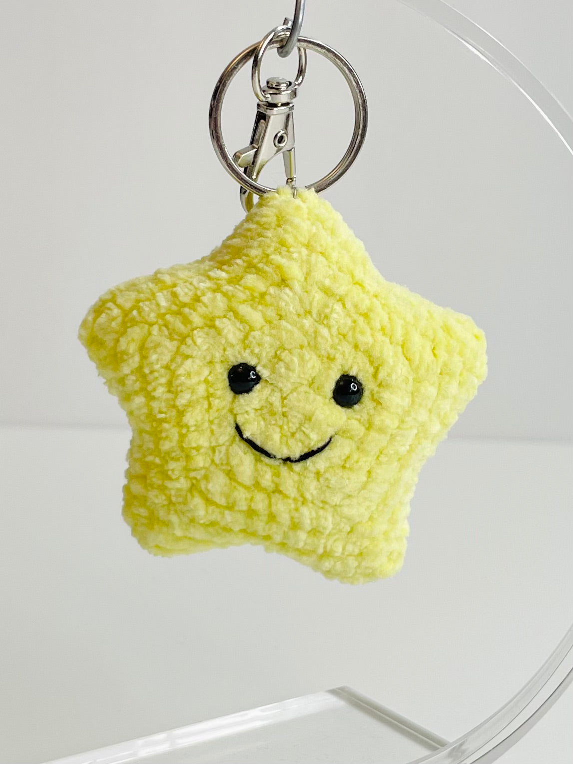Crochet Star Keychain Plush | Smiling Face Bag Charm, Chenille Backpack Accessory