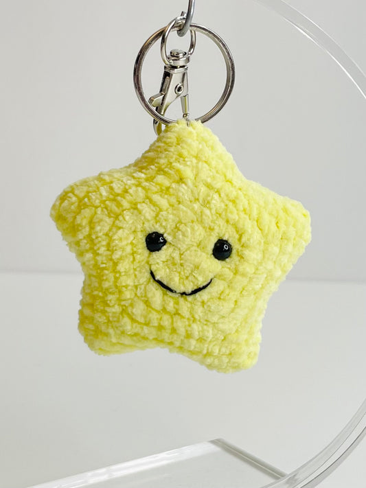 Crochet Star Keychain Plush | Smiling Face Bag Charm, Chenille Backpack Accessory