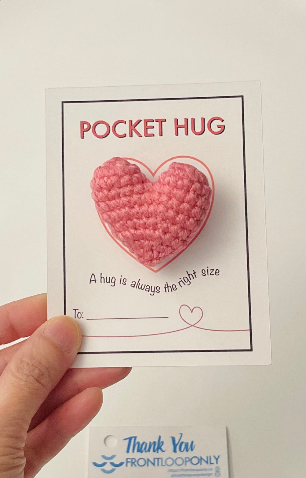 Pocket Hug Heart with Pin – Crochet Comfort Gift, Encouragement Hug, Handmade Bag Charm