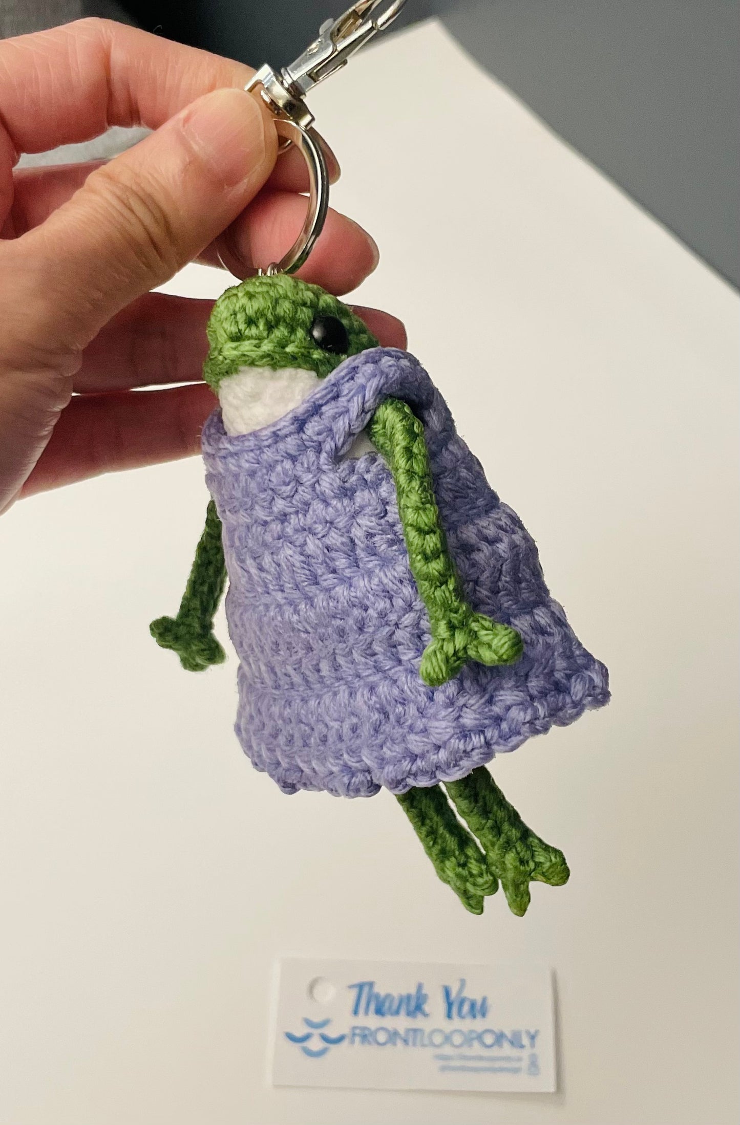 Crochet Frog Keychain – Frog in Dress or Overalls, Handmade Amigurumi Frog Bag Charm, Cute Gift