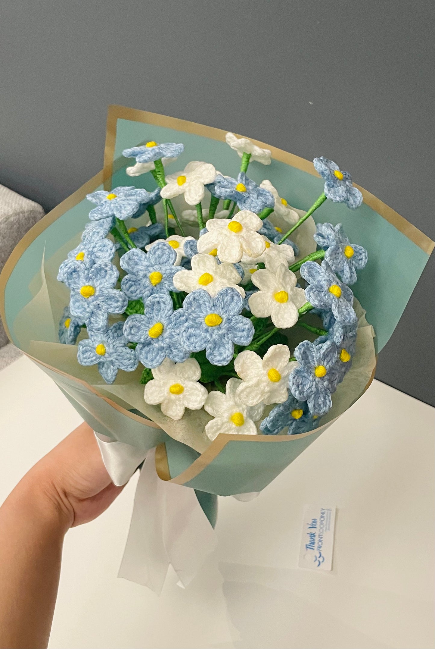 Crochet Forget-Me-Not Bouquet – Handmade Blue Flower “Please Don’t Forget Me” Gift