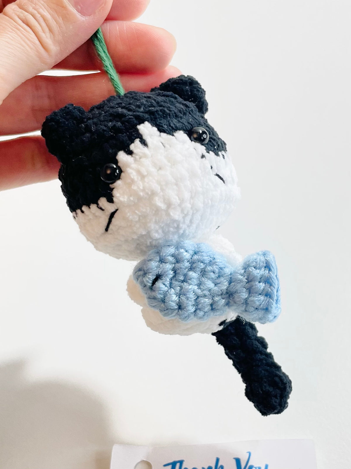 Handmade Crochet Cat Ornament with Fish, Christmas Tree Decoration, Kitten Lover Gift, Stocking Stuffer