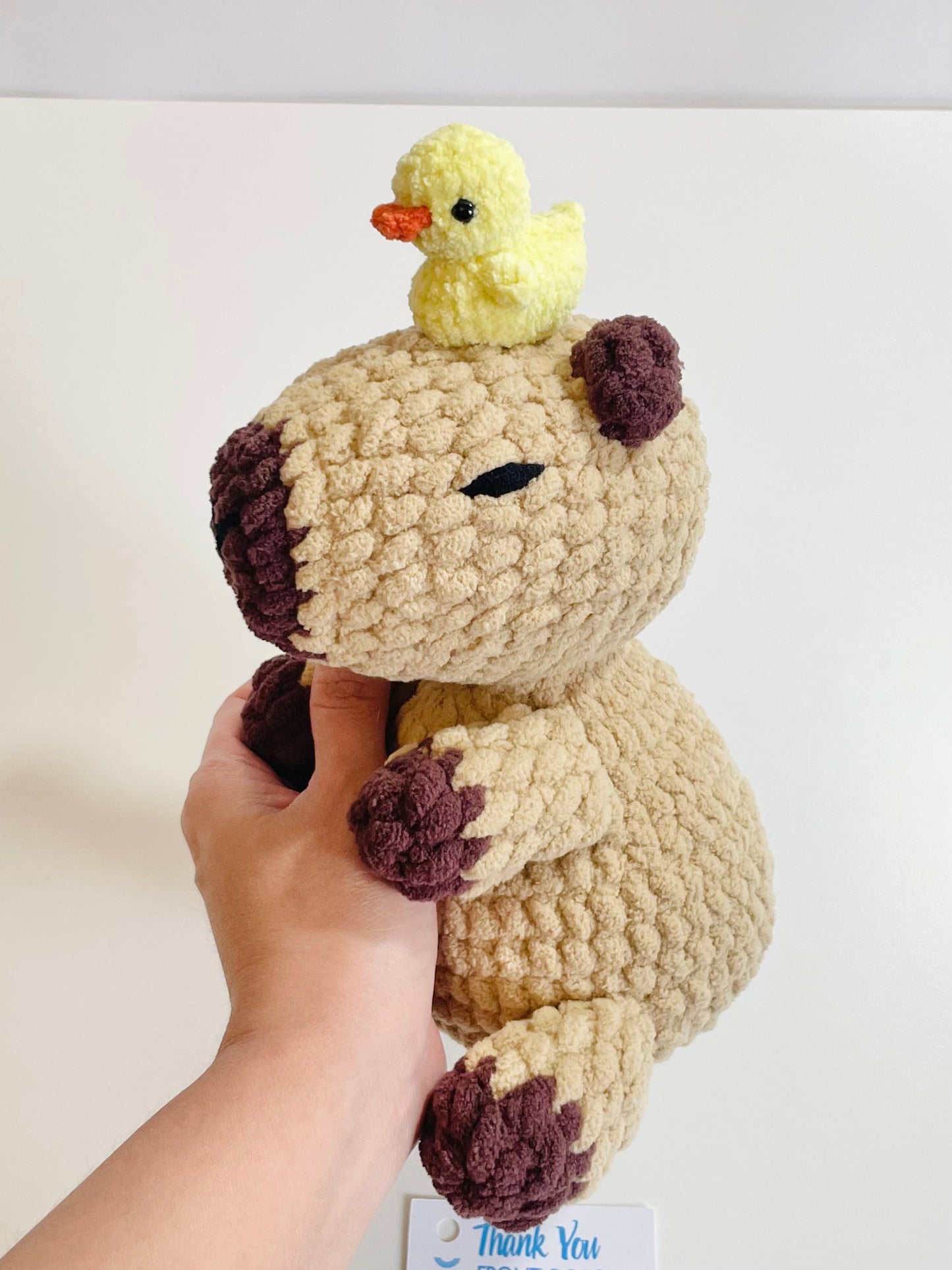 Crochet Capybara Plush with Duck Topper | Handmade Soft Stuffed Animal Companion