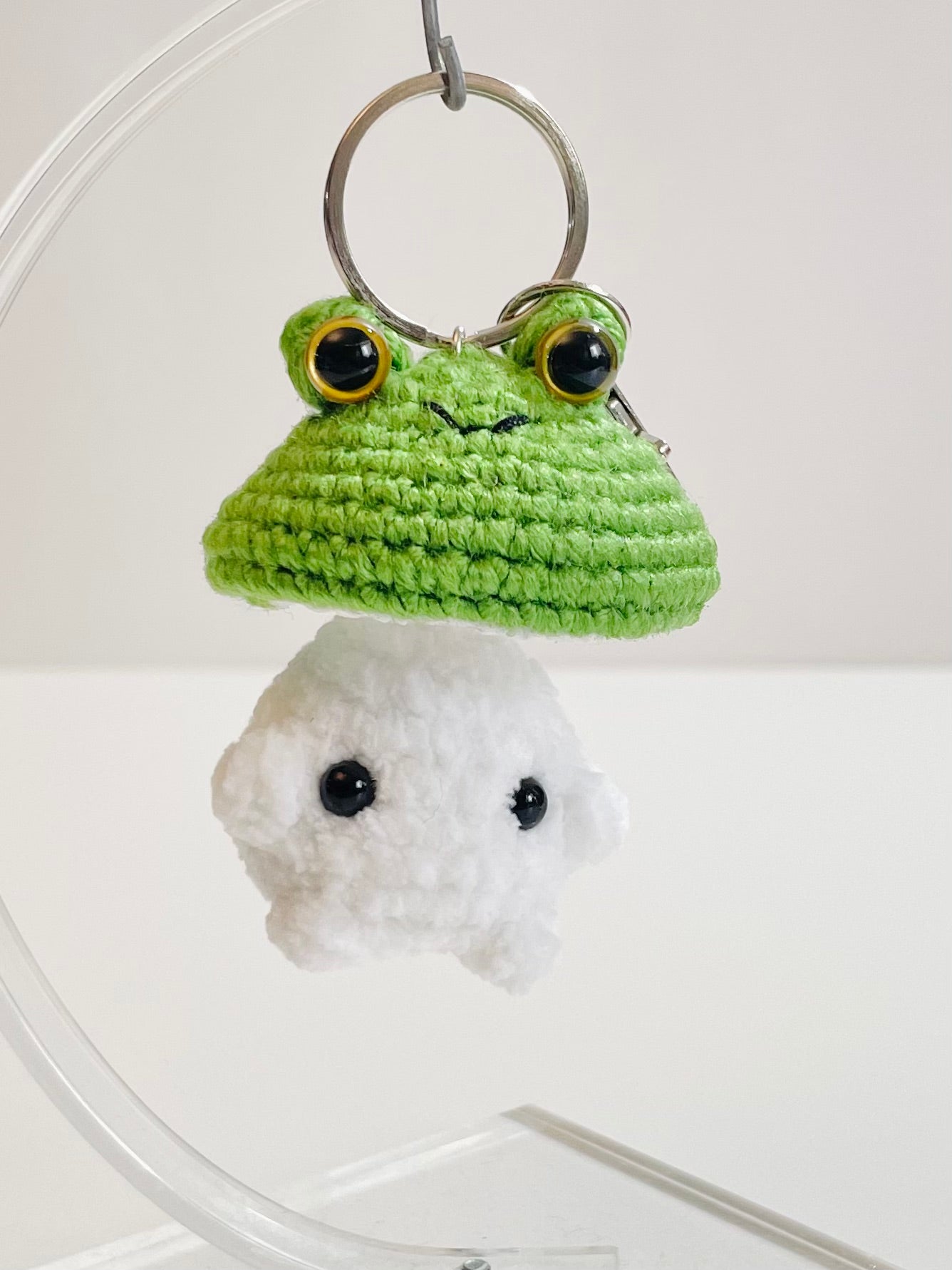 Crochet Baby Mushroom Keychain, Handmade Kawaii Amigurumi Frog, Duck, Bunny Strawberry Bag Charm