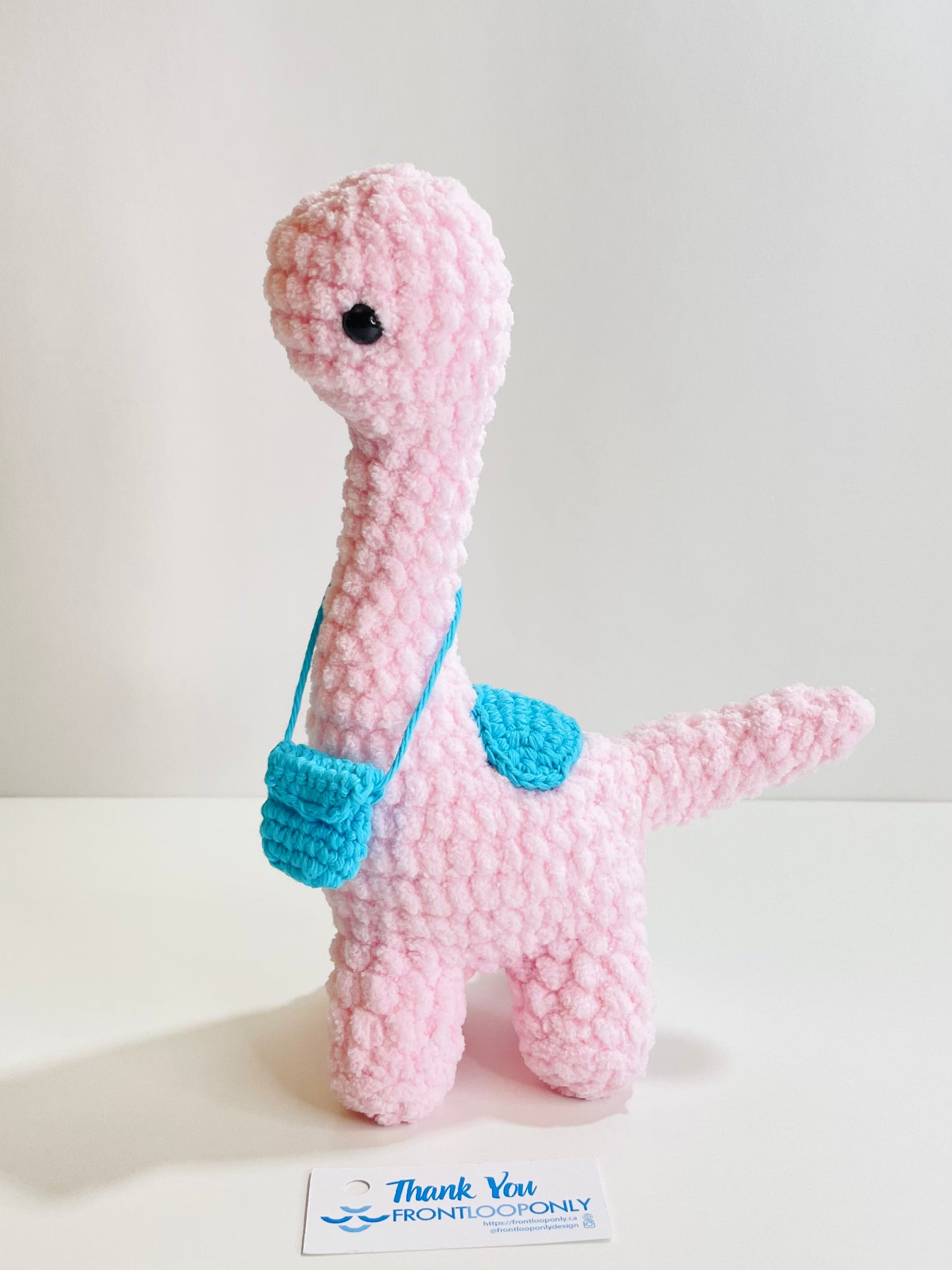 Crochet Brontosaurus Plush with Removable Bag, Kawaii Amigurumi Dinosaur, Nursery Decor