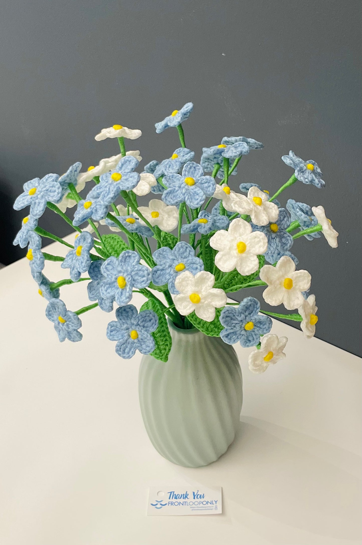 Crochet Forget-Me-Not Bouquet – Handmade Blue Flower “Please Don’t Forget Me” Gift