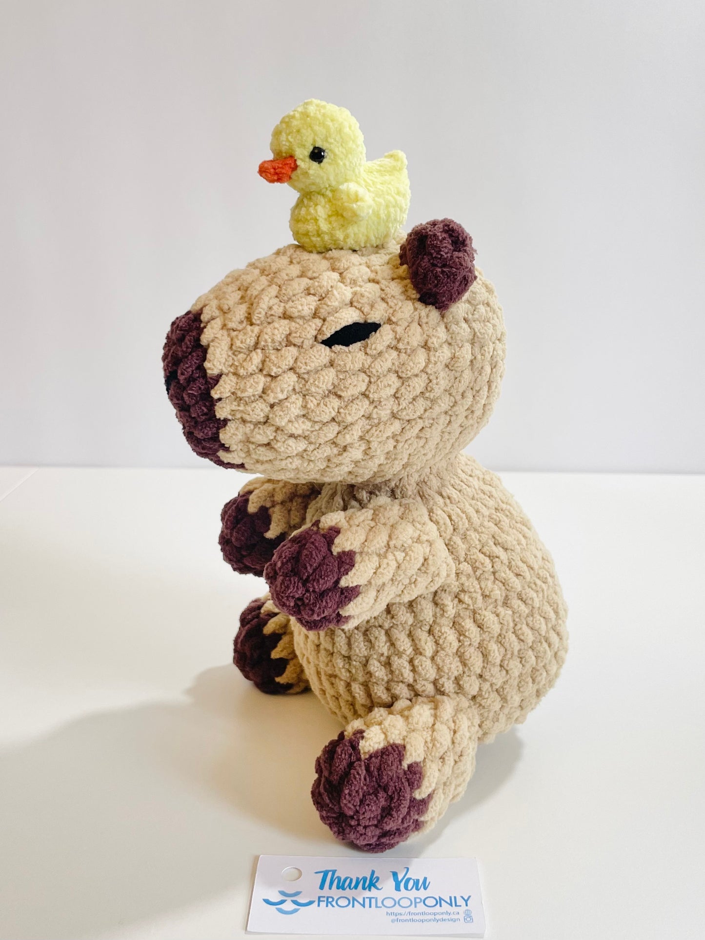 Crochet Capybara Plush with Duck Topper | Handmade Soft Stuffed Animal Companion