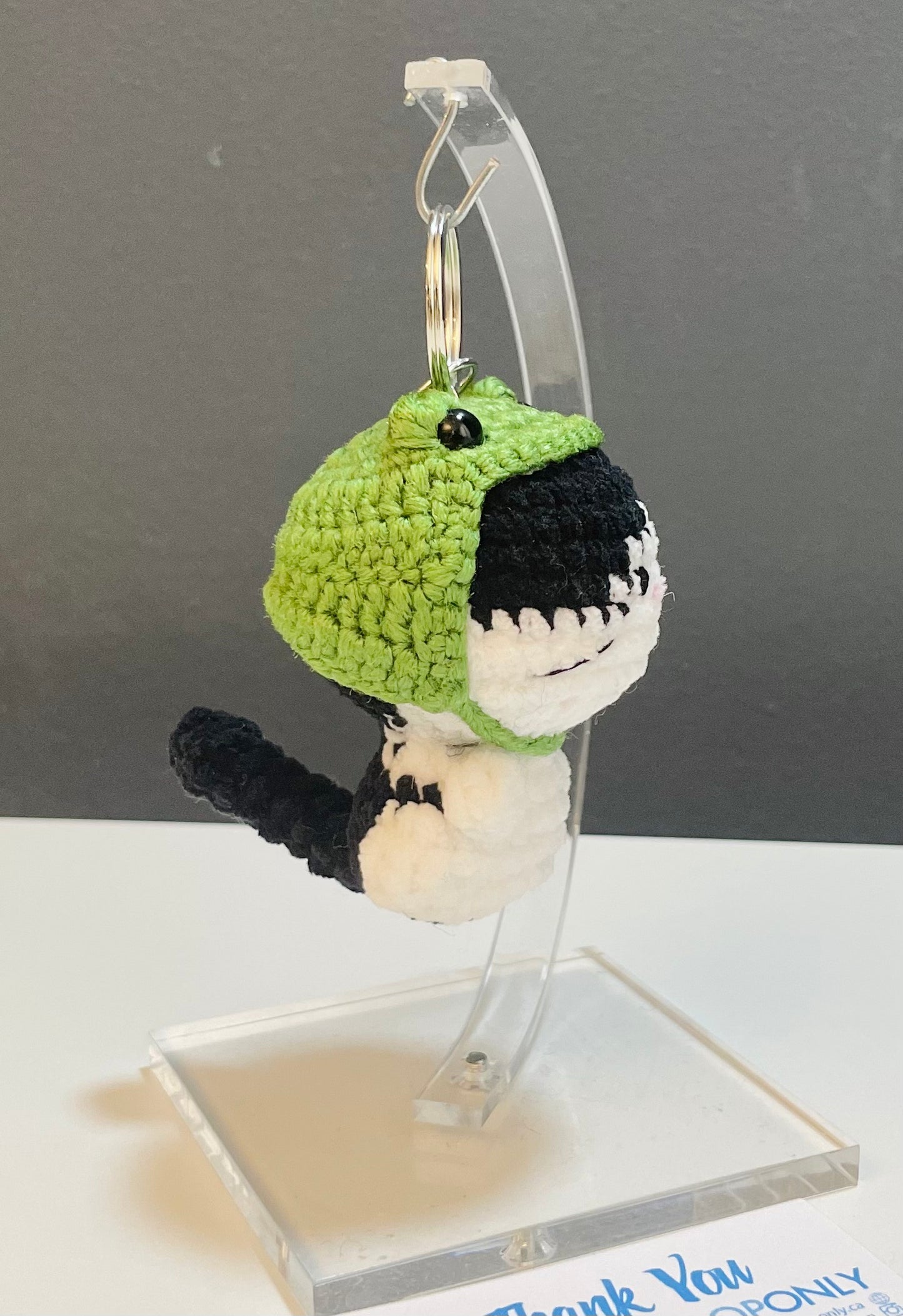 Crochet Cat Frog Hat Keychain – Amigurumi Kitty Plush Bag Charm