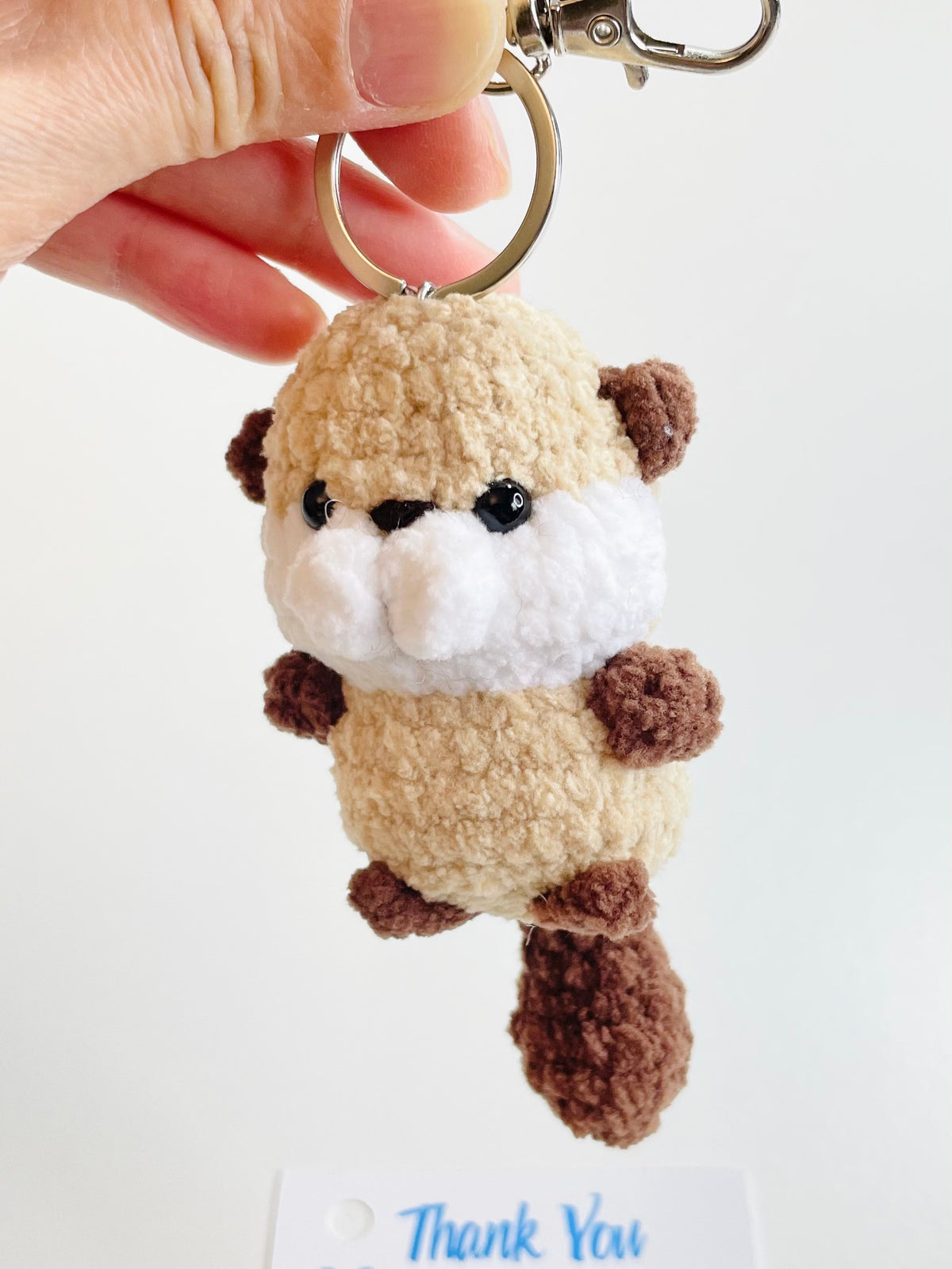 Crochet Baby Beaver Keychain, Handmade Chubby Amigurumi Plush, Woodland Animal Backpack Charm