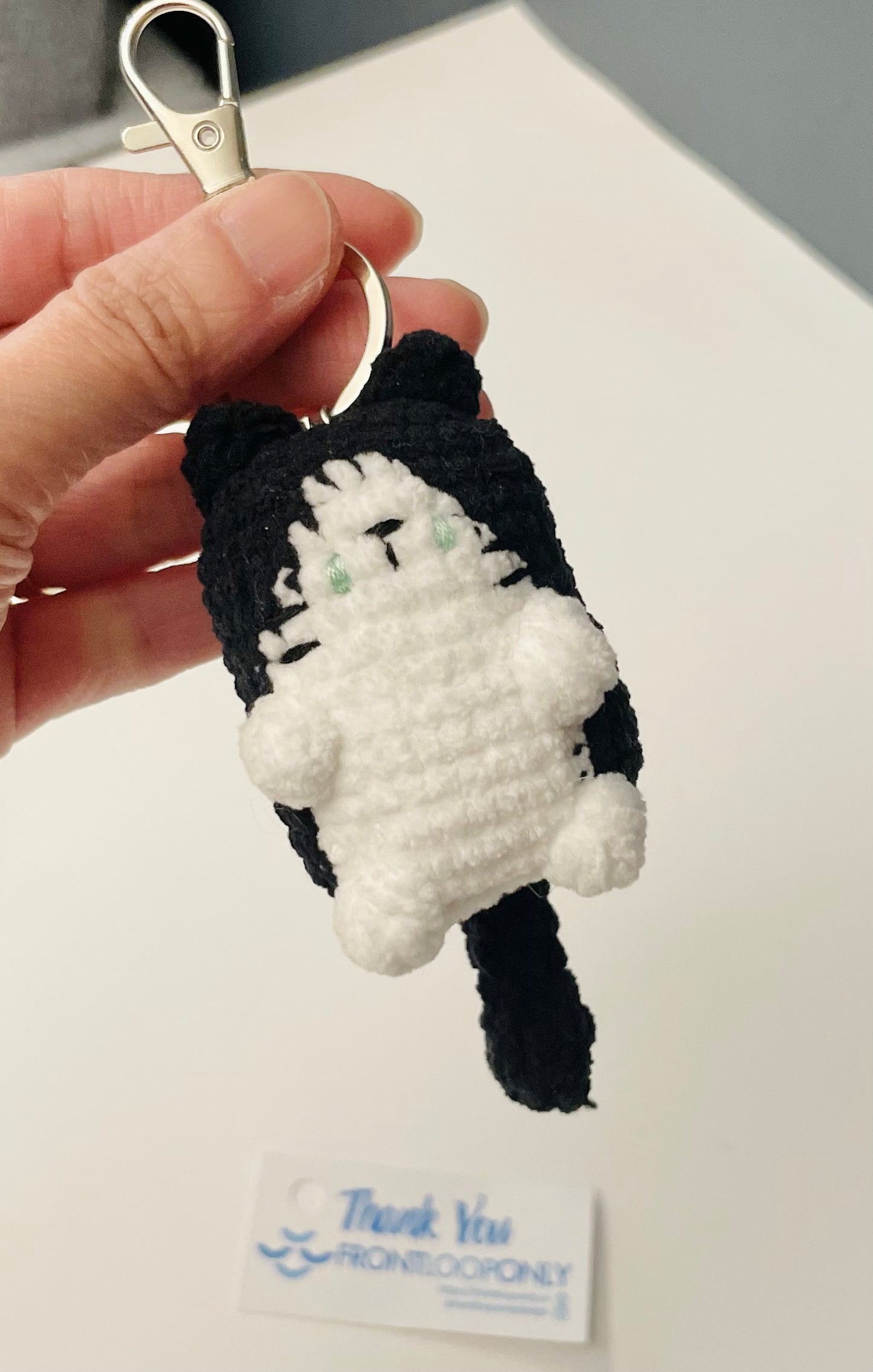 Crochet Cat Keychain | Handmade Cat Charm | Plush Mini Cat Keyring | Custom Color Cat Gift for Cat Lovers