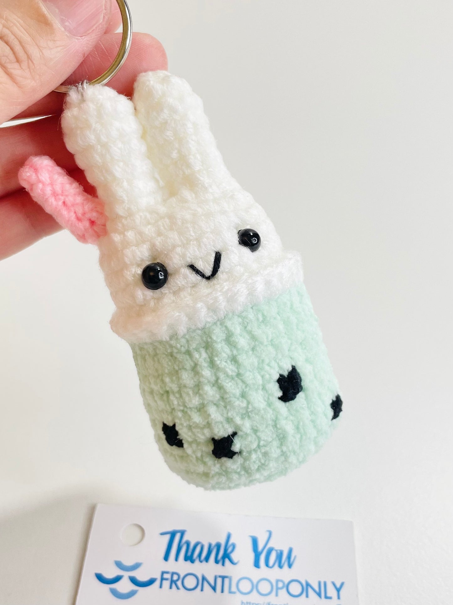 Crochet Bunny Bubble Tea Keychain, Kawaii Rabbit Boba Charm, Handmade Amigurumi Bag Accessory