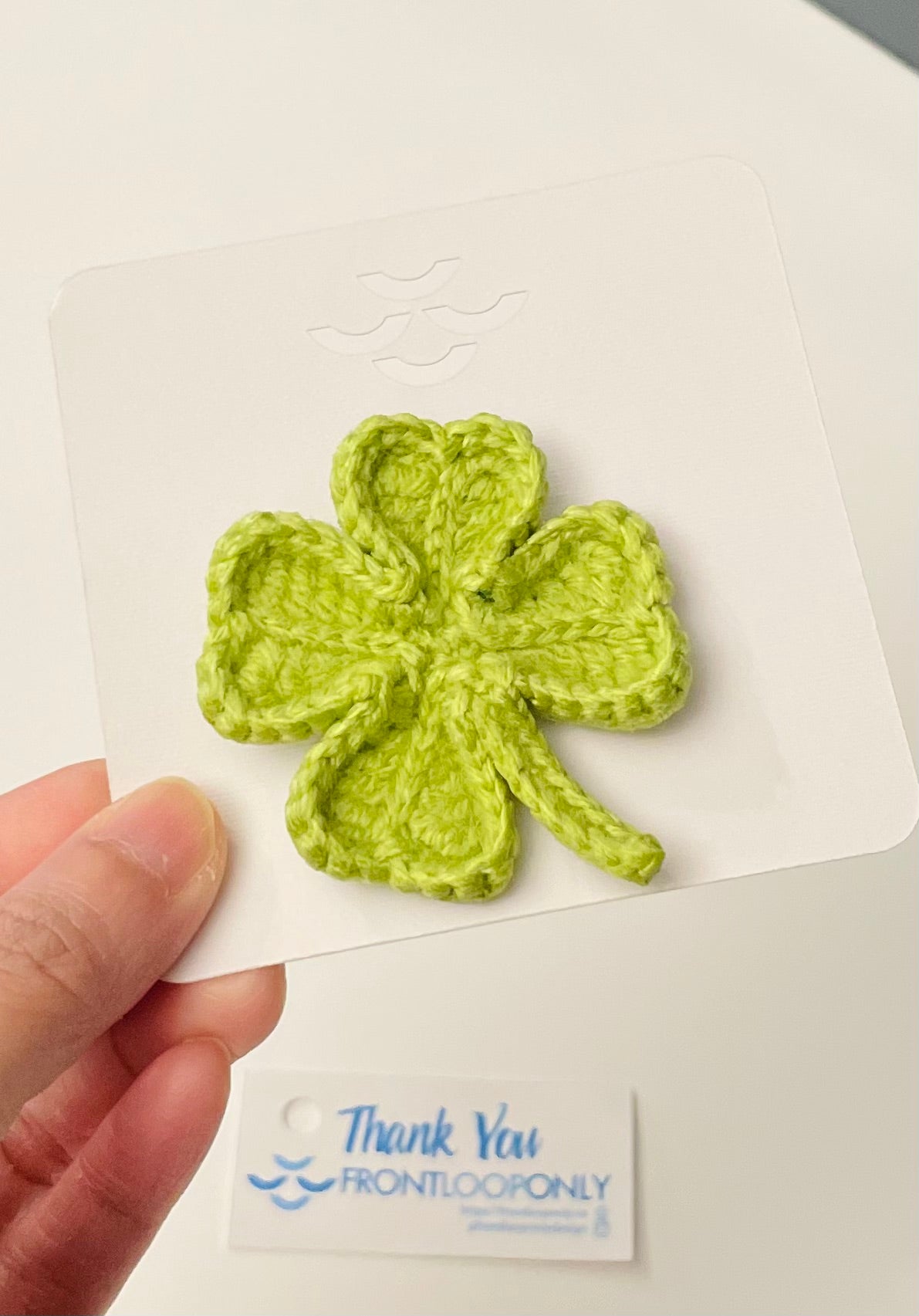 Crochet Four Leaf Clover Pin – Handmade St. Patrick’s Day Shamrock Brooch