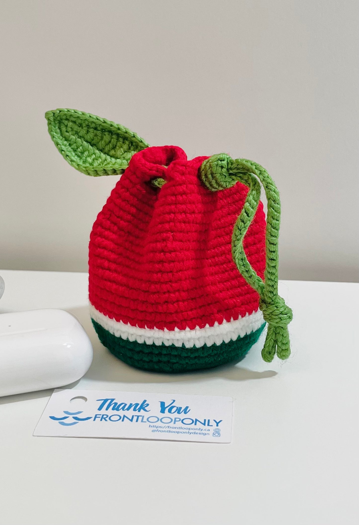 Crochet Orange Watermelon Pouch – Mini Drawstring Fruit Coin Purse, Earbud Holder