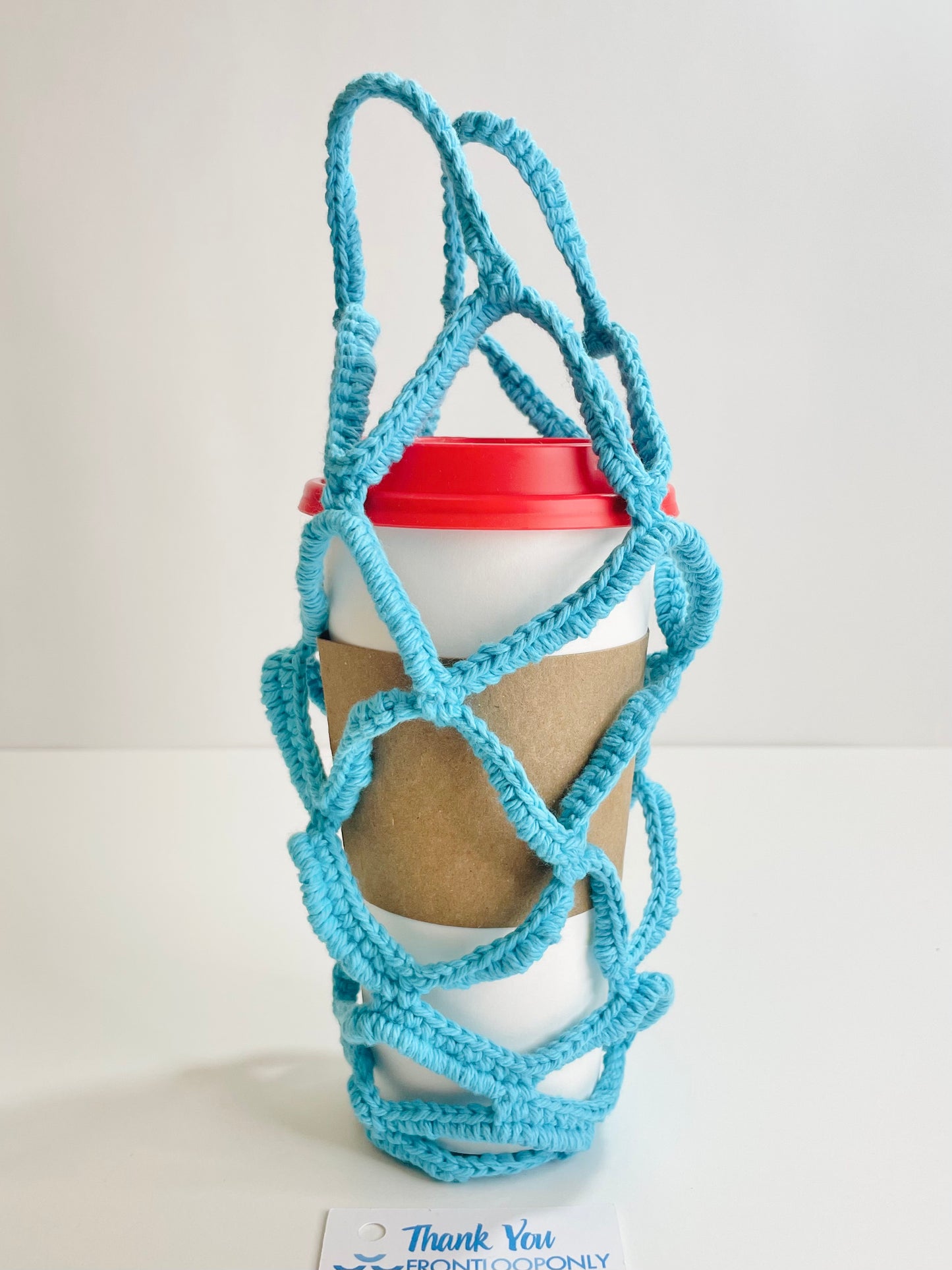 Crochet Coffee Cup Holder | Reusable Drink Carrier, Cotton Yarn | Coffee or Tea Lover