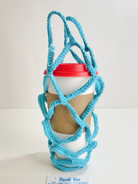Crochet Coffee Cup Holder | Reusable Drink Carrier, Cotton Yarn | Coffee or Tea Lover