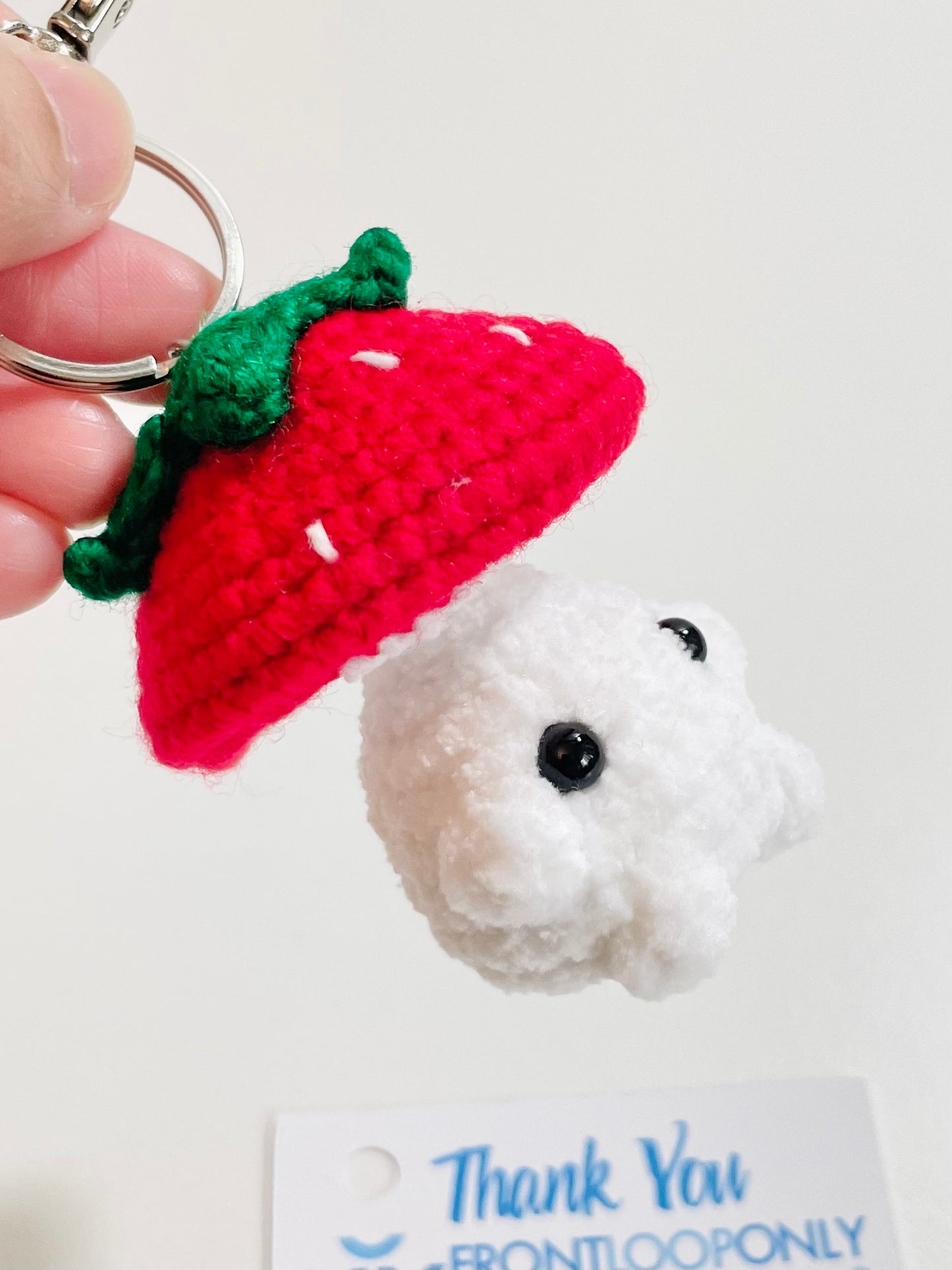 Crochet Baby Mushroom Keychain, Handmade Kawaii Amigurumi Frog, Duck, Bunny Strawberry Bag Charm