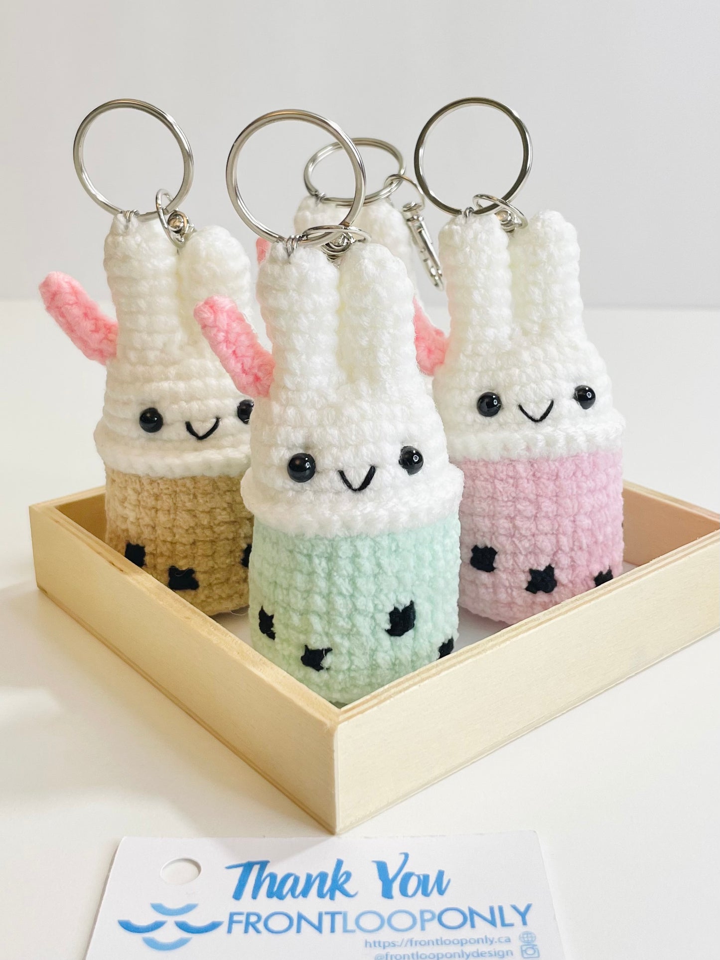Crochet Bunny Bubble Tea Keychain, Kawaii Rabbit Boba Charm, Handmade Amigurumi Bag Accessory