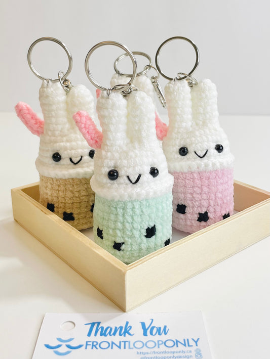 Crochet Bunny Bubble Tea Keychain, Kawaii Rabbit Boba Charm, Handmade Amigurumi Bag Accessory