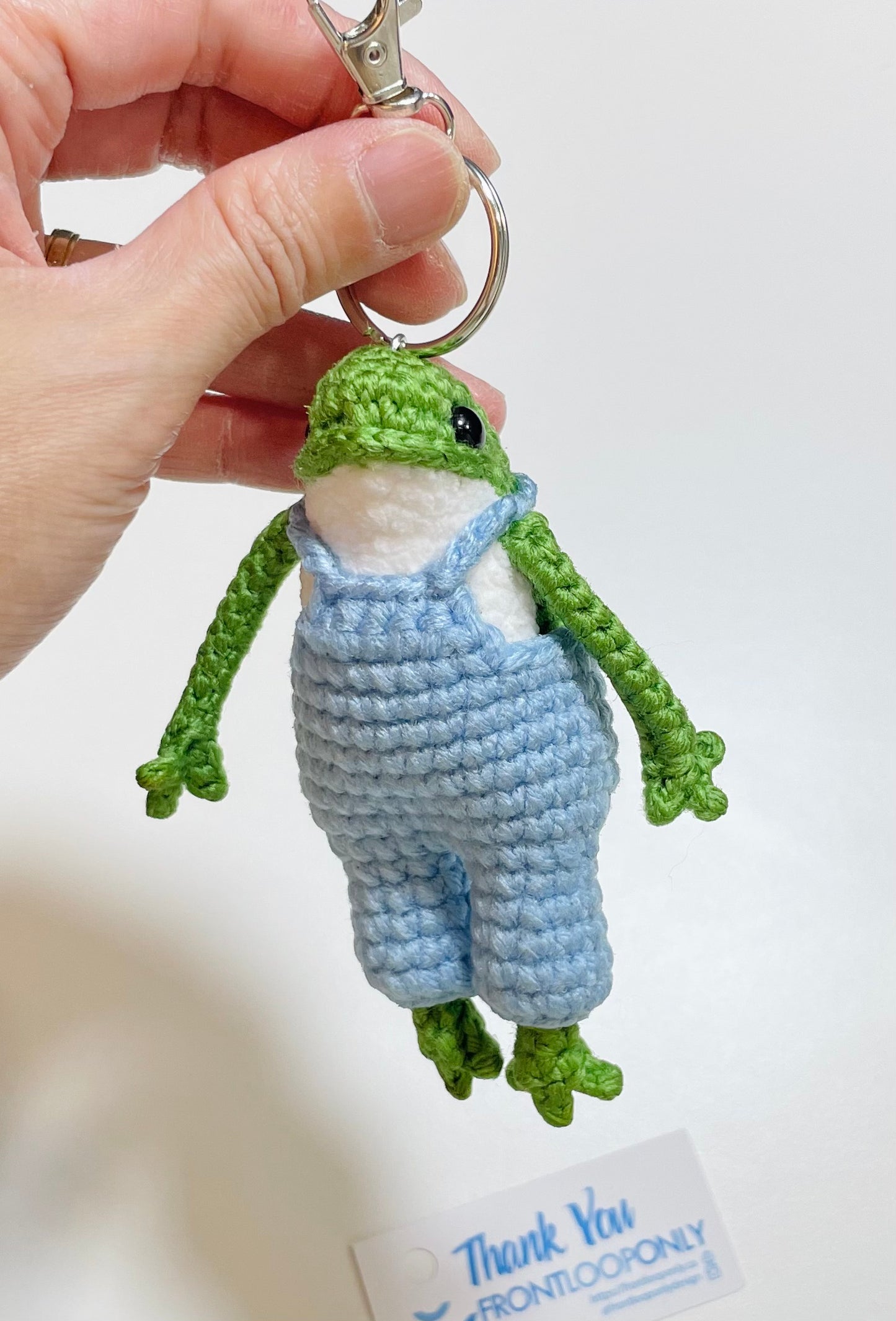 Crochet Frog Keychain – Frog in Dress or Overalls, Handmade Amigurumi Frog Bag Charm, Cute Gift