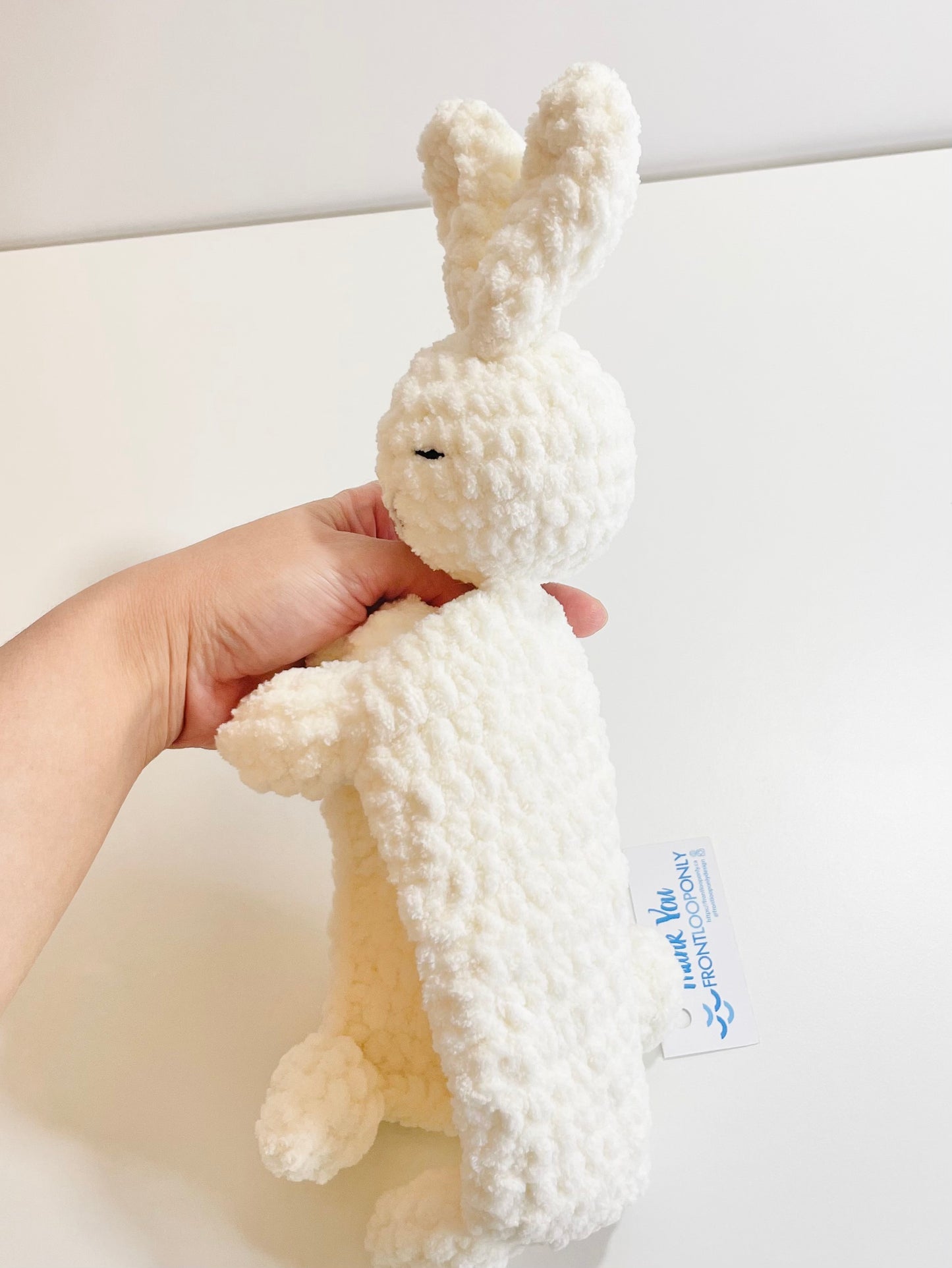 Crochet Bunny Snuggly Plush, Handmade Baby Lovey Blanket, Soft Amigurumi Rabbit Security Toy, Newborn Gift
