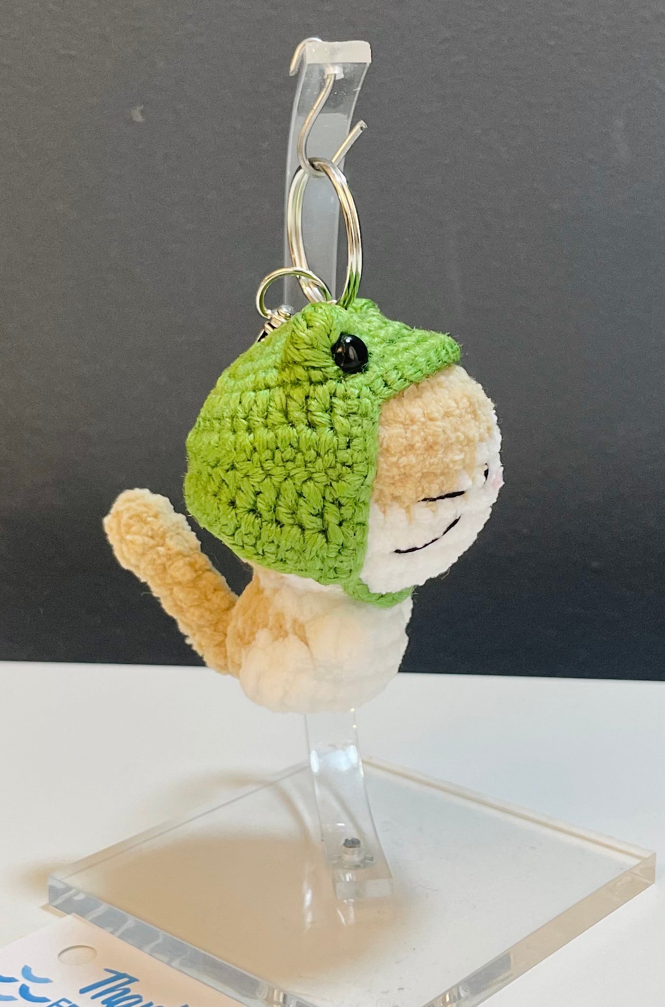 Crochet Cat Frog Hat Keychain – Amigurumi Kitty Plush Bag Charm