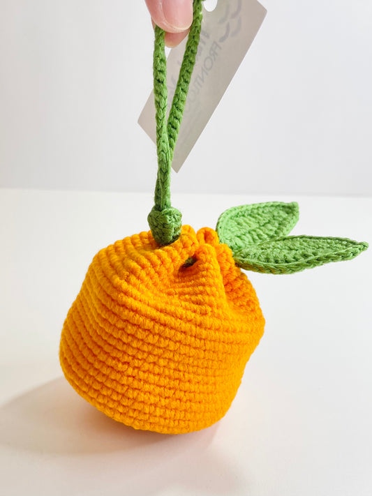 Crocheted Orange Pouch, Handmade Citrus Coin Purse, AirPods Holder, Kawaii Bag