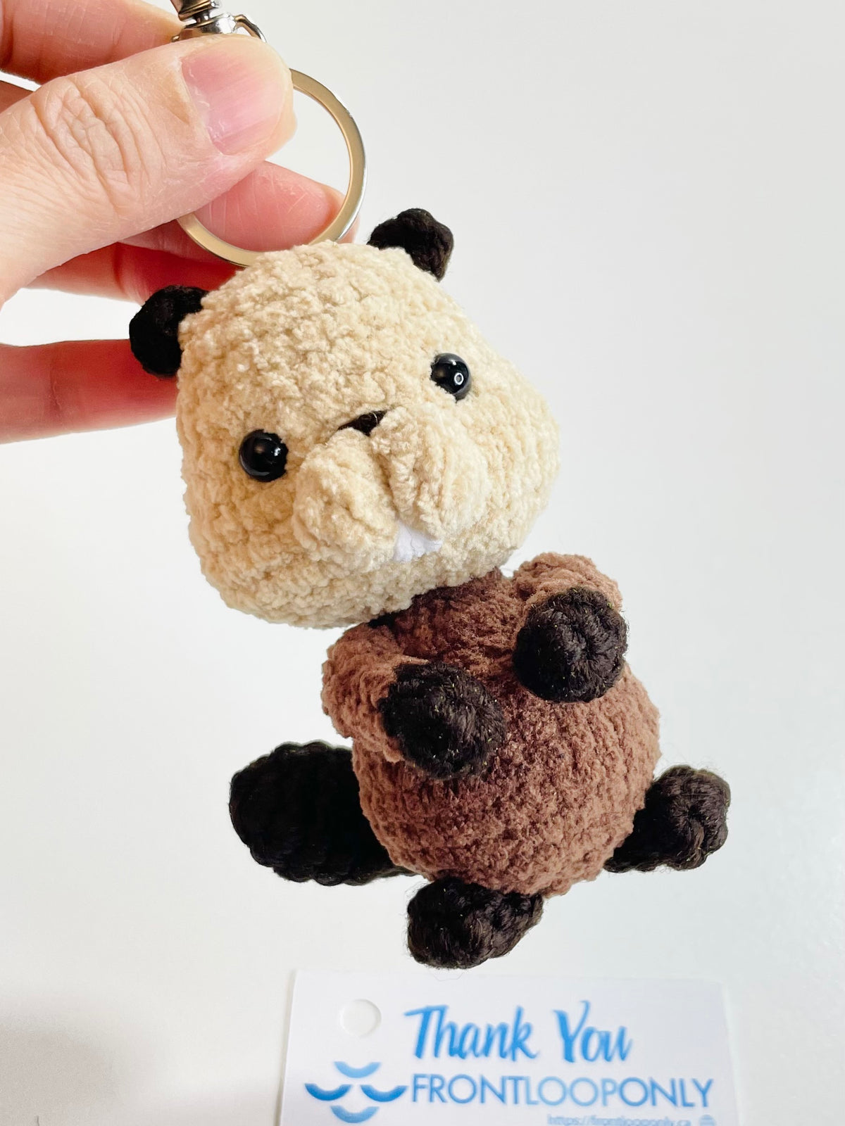 Handmade Crochet Beaver Keychain, Amigurumi Woodland Animal Bag Charm
