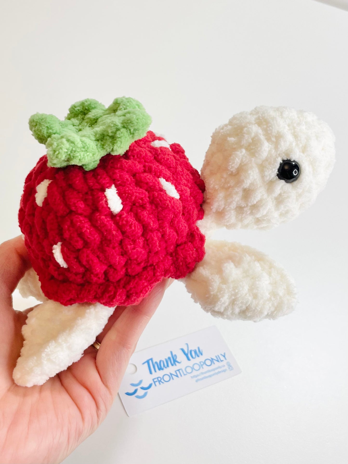 Crochet Strawberry Turtle Plush, Handmade Amigurumi Turtle, Kawaii Plushie, Stuffed Animal
